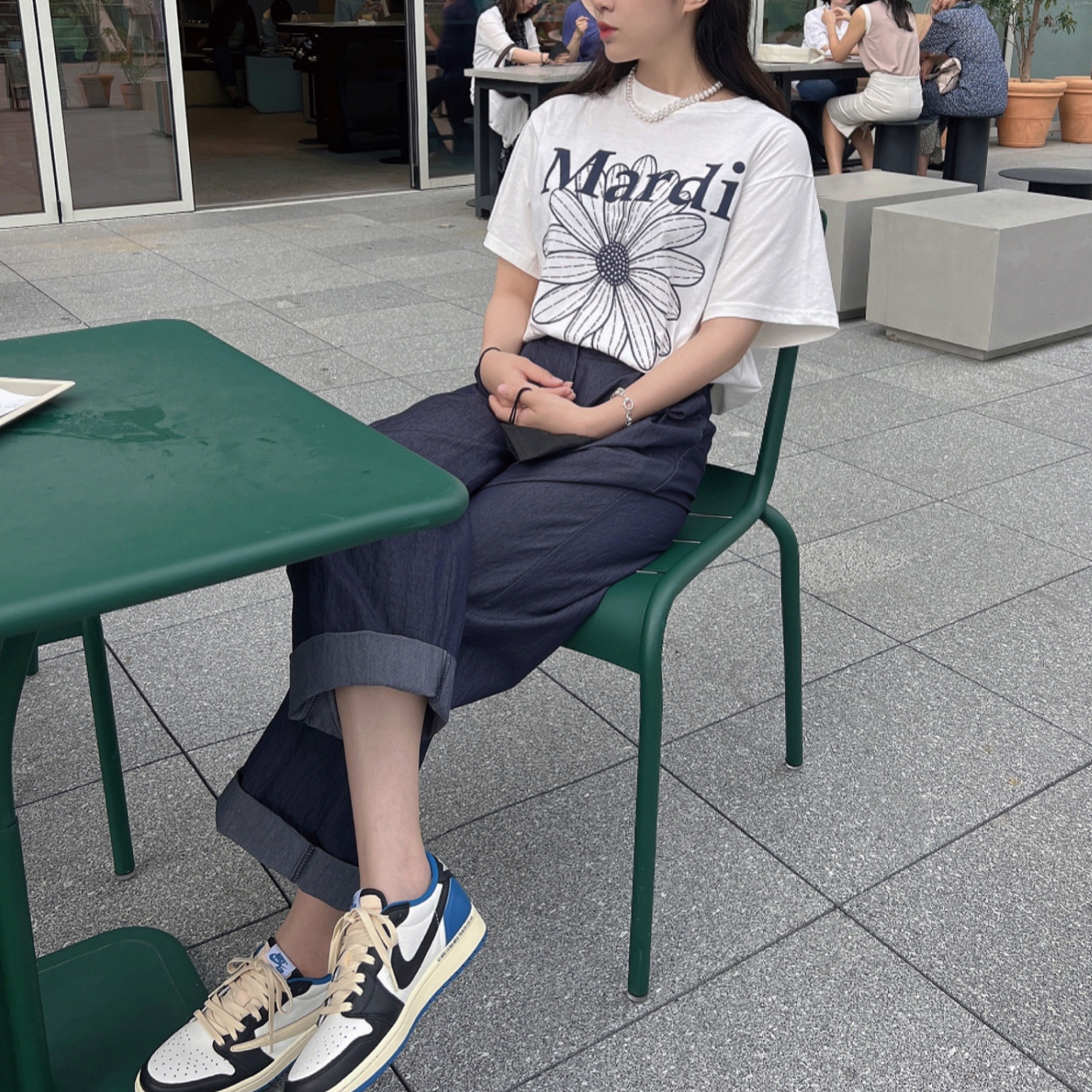 Jordan 1 x Travis Scott x Fragment Retro Low OG SP Military Blue 착용 스타일