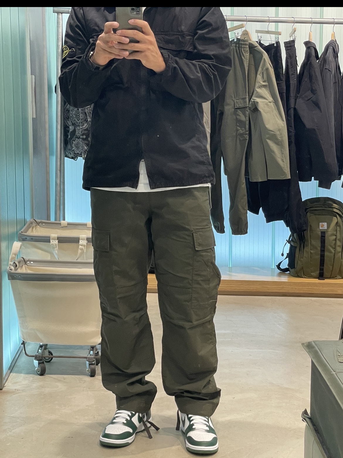 Nike Dunk High Retro Noble Green, Stone Island 114WN T.CO+OLD Overshirt Black - 22SS 착용 스타일