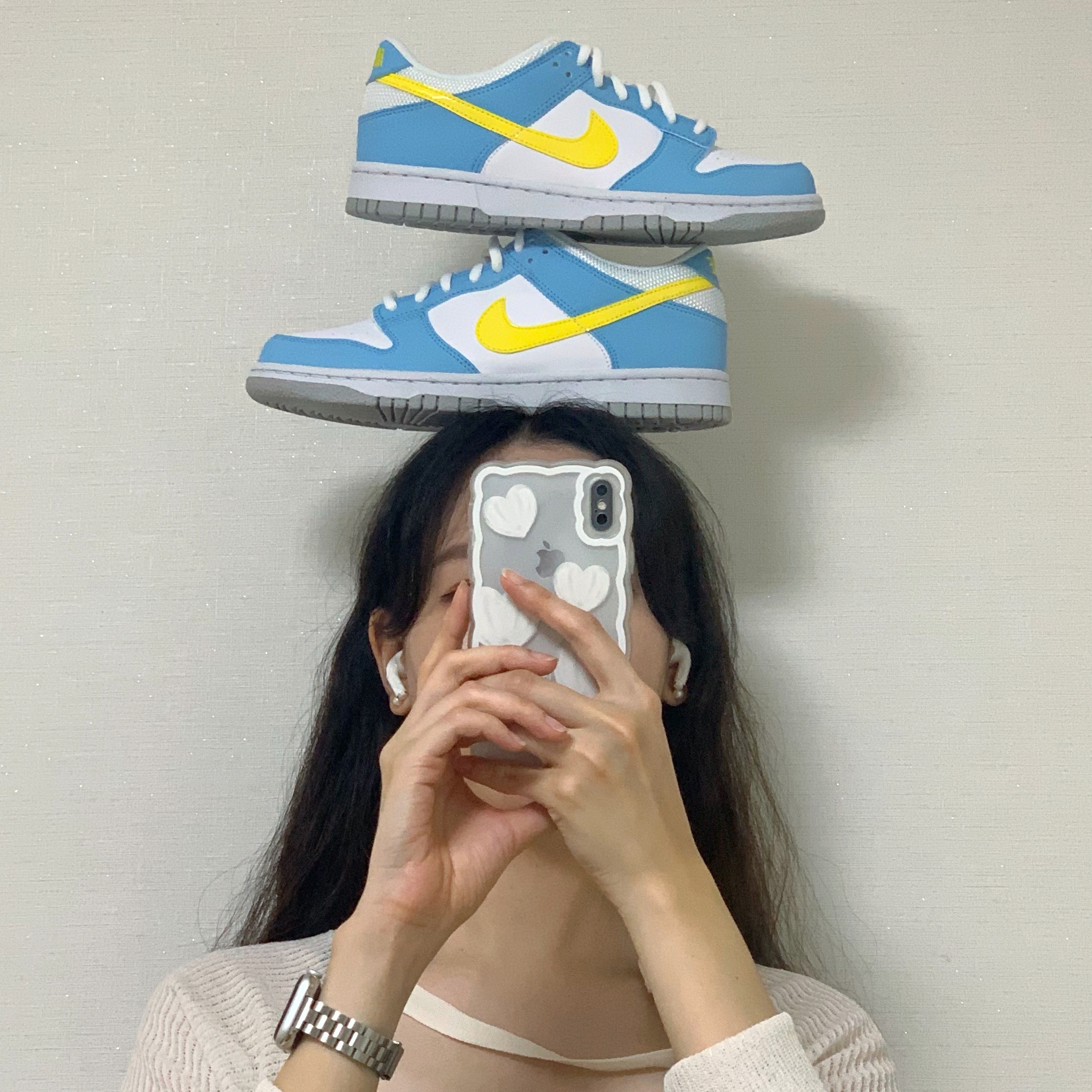 (GS) Nike Dunk Low Next Nature Blue Chill Yellow Strike 착용 스타일