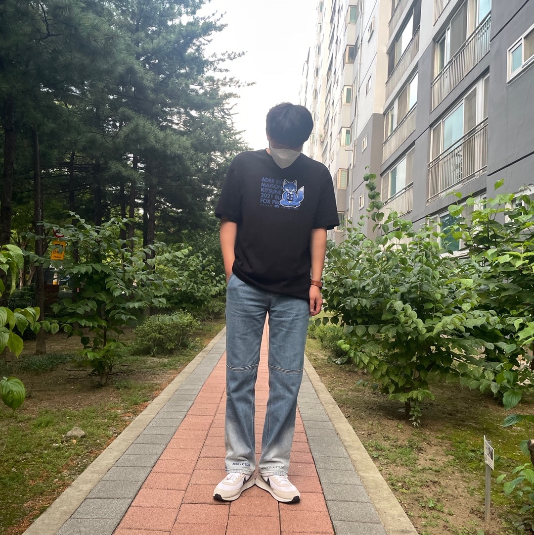 Nike Air Tailwind 79 White Phantom Black, Maison Kitsune x Ader Error Meditation Fox T-Shirt Black 착용 스타일