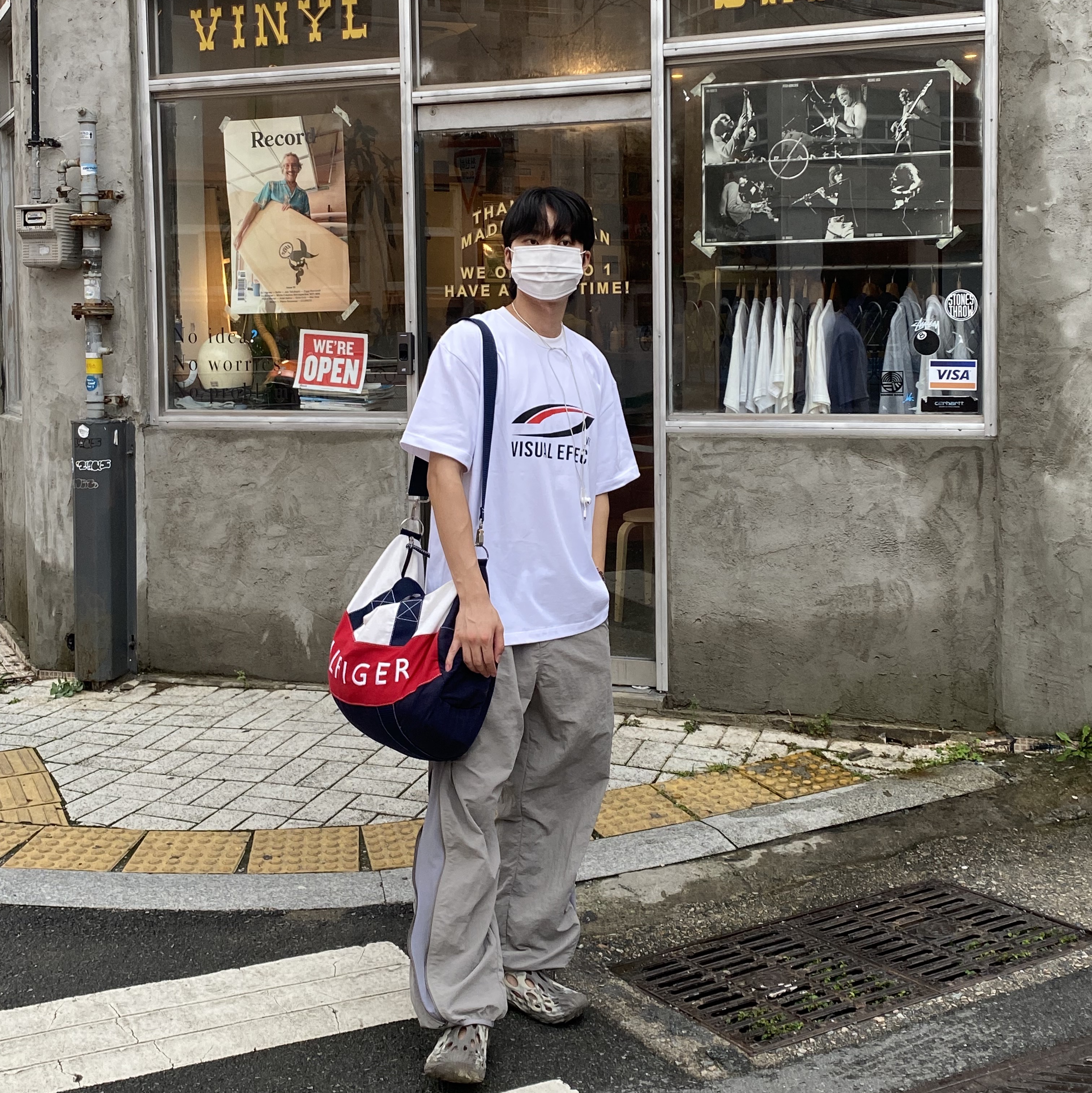 Sansan Gear Zipper Pants Gray - 22SS, Merrell Hydro Moc Boulder 착용 스타일 - 1