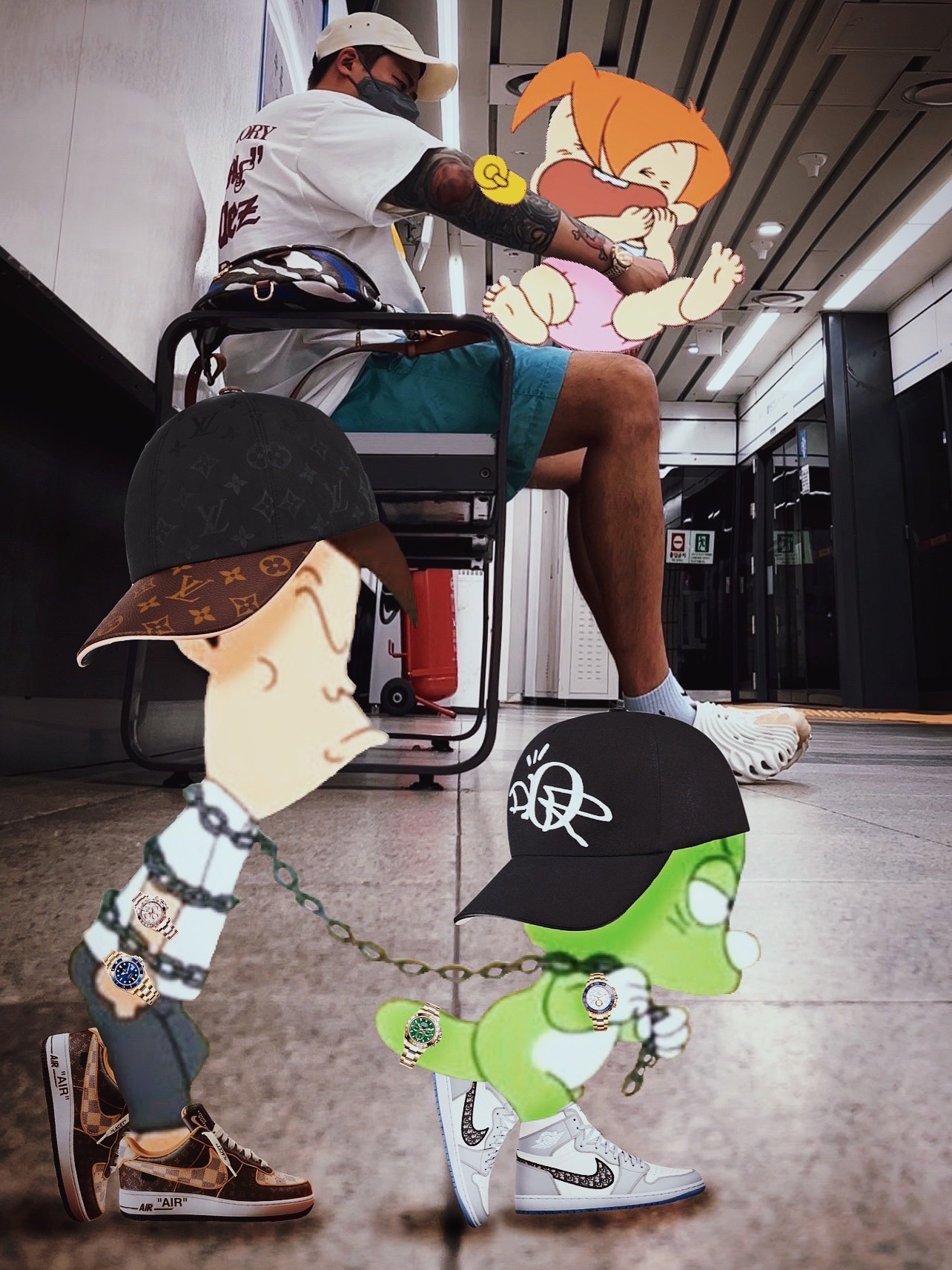 Supreme x Stone Island Reactive Ice Camo Ripstop Camp Cap Tan - 22SS, Crocs x Salehe Bembury Pollex Clog Stratus 착용 스타일