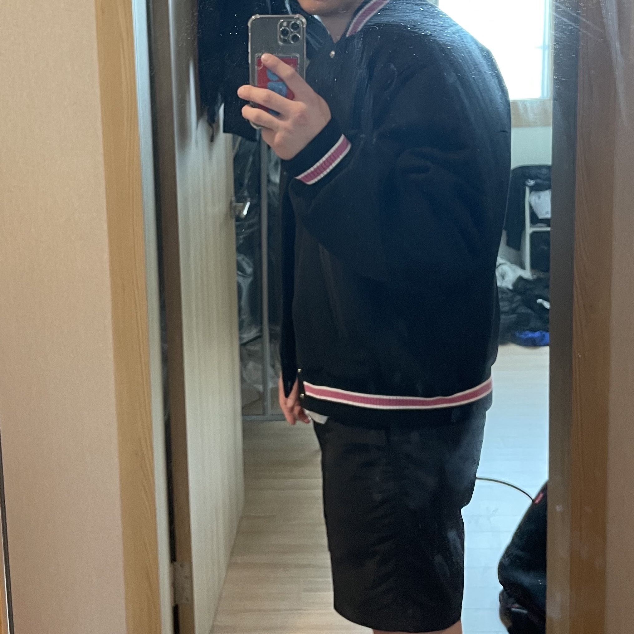 Stussy S Talk Melton Varsity Jacket Black 착용 스타일 - 4