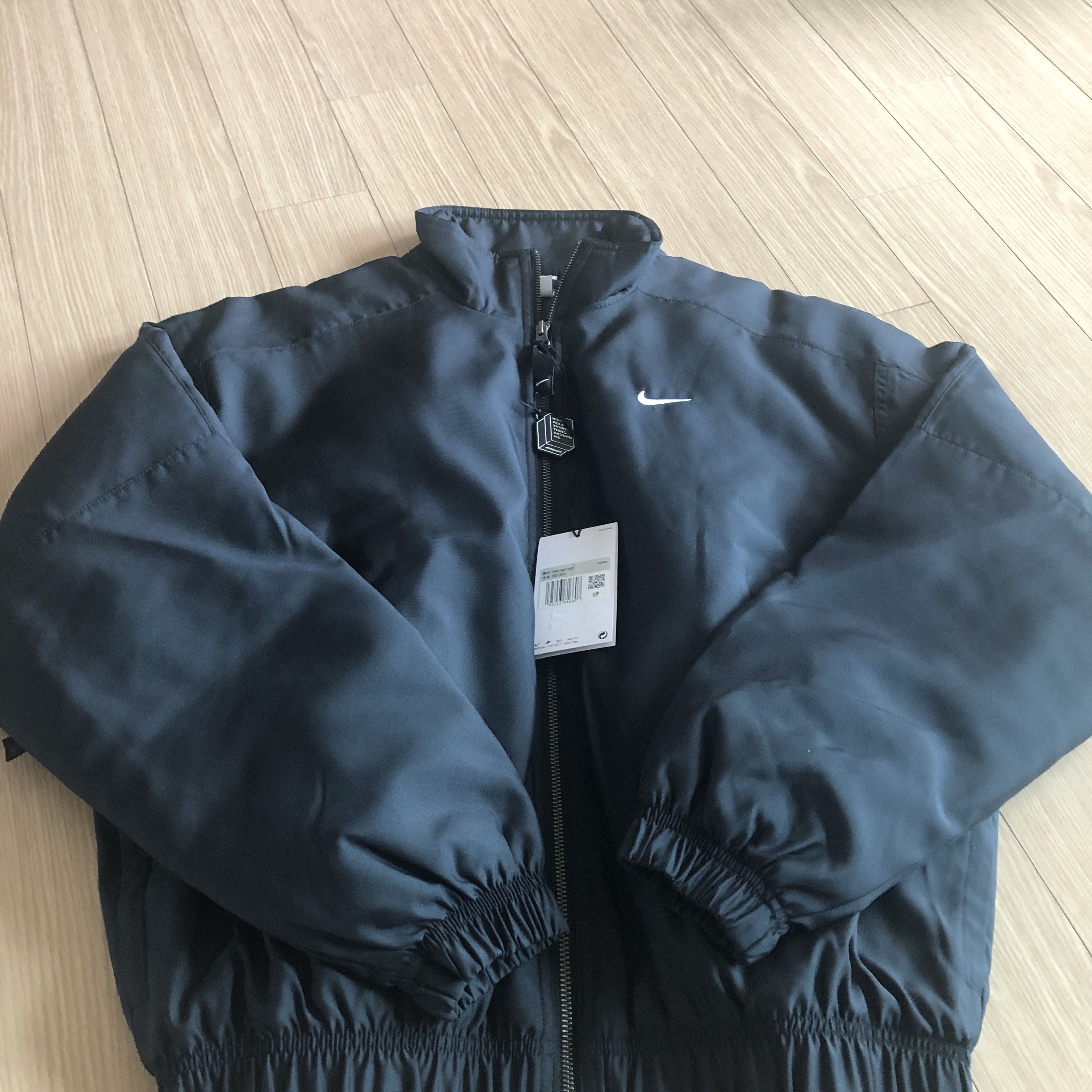Nike NRG Solo Swoosh Satin Bomber Jacket Black Kumquat - Asia 착용 스타일