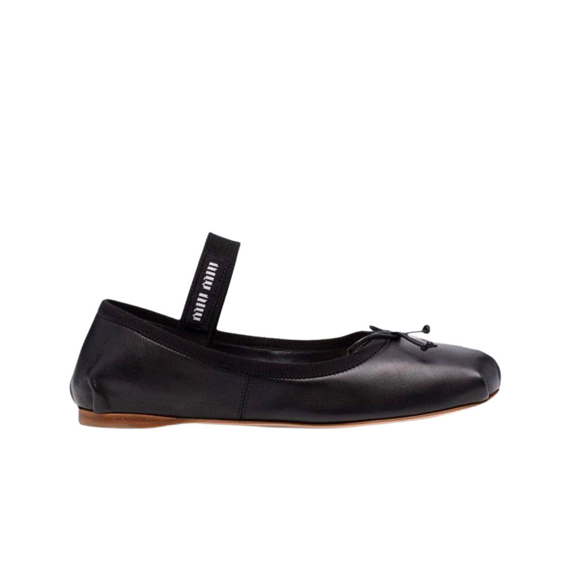 (W) 미우 미우 레더 발레리나 블랙((W) Miu Miu Leather Ballerinas Black)