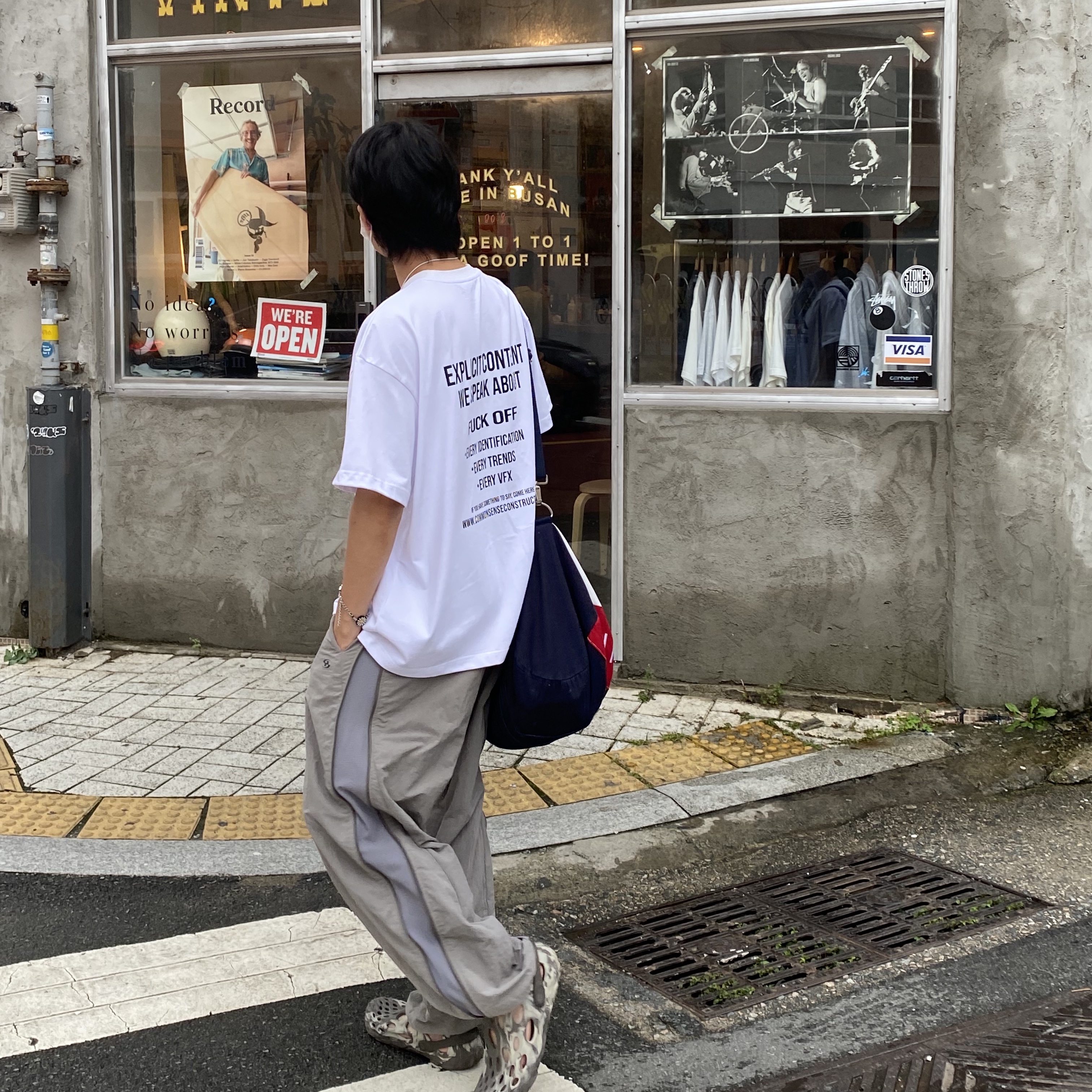 Sansan Gear Zipper Pants Gray - 22SS, Merrell Hydro Moc Boulder 착용 스타일 - 2