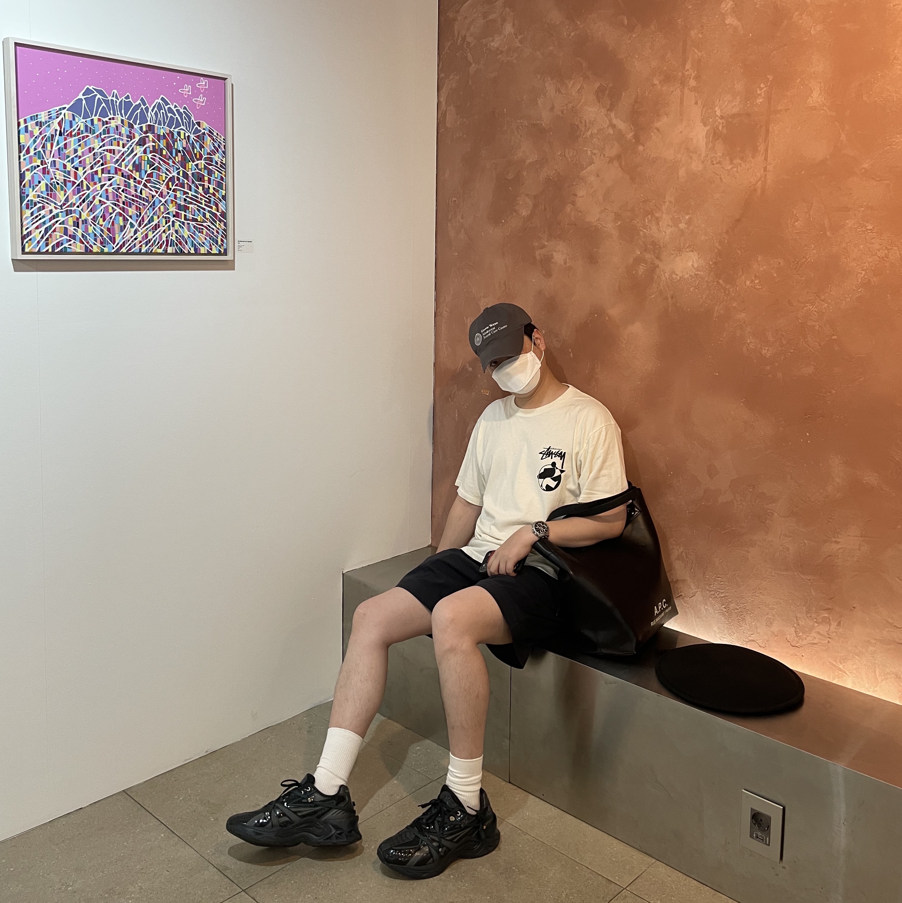 Asics x Andersson Bell HN2-S Protoblast Black, Stussy x Our Legacy Surfman 2 Pigment Dyed T-Shirt Natural 착용 스타일