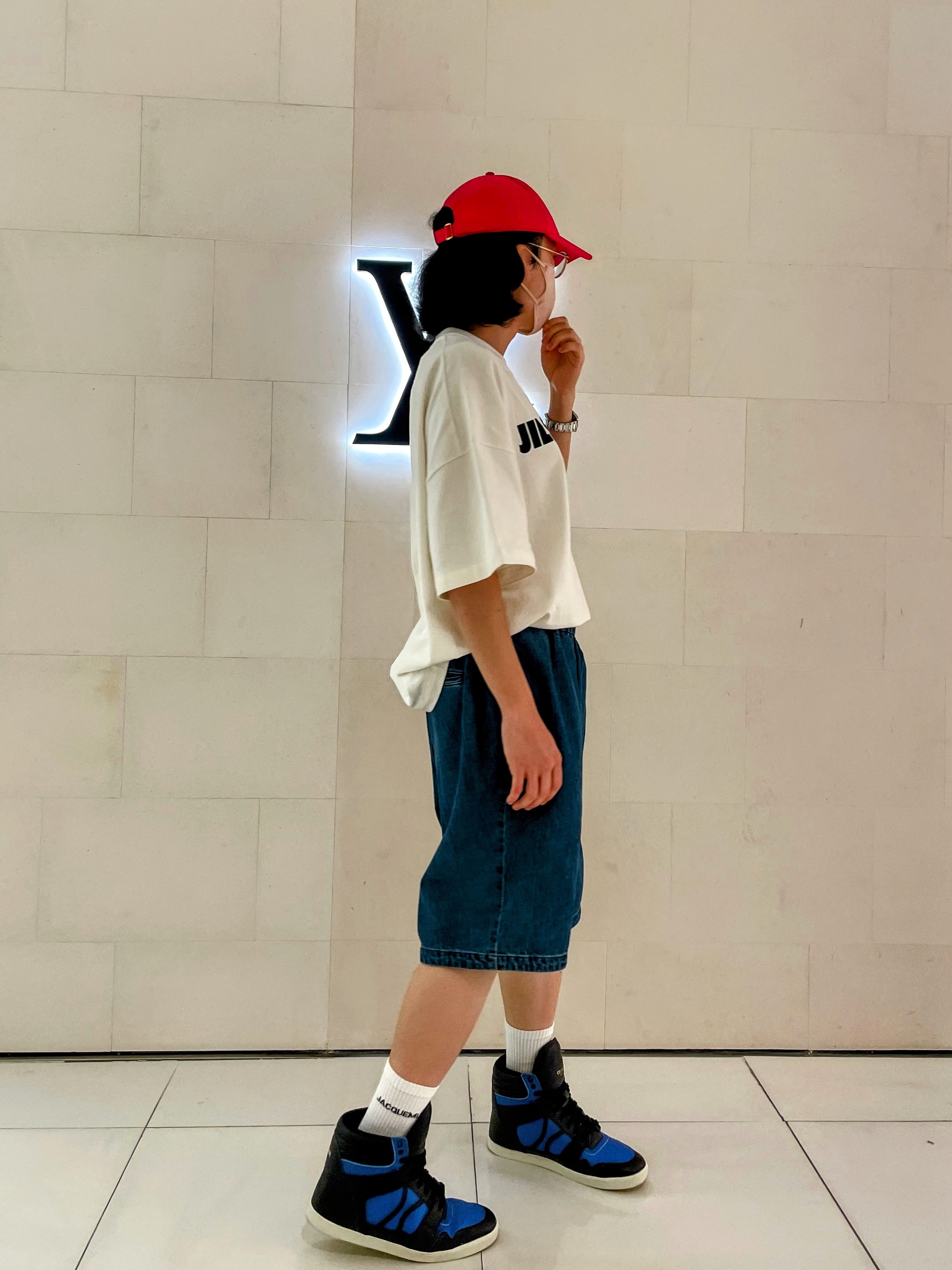 Jil Sander Logo T-Shirt Natural - 22SS, (W) Celine No.16 Cotton Baseball Cap Red 착용 스타일 - 3