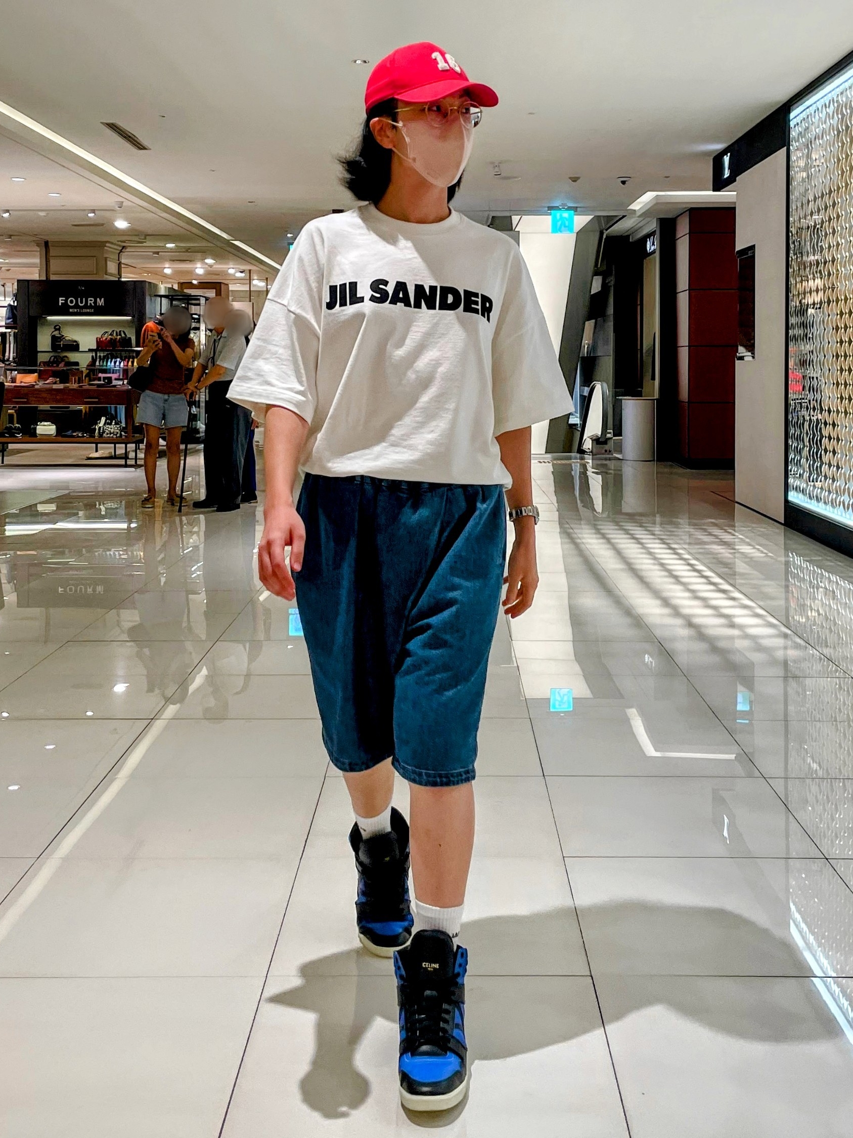 Jil Sander Logo T-Shirt Natural - 22SS, (W) Celine No.16 Cotton Baseball Cap Red 착용 스타일 - 2