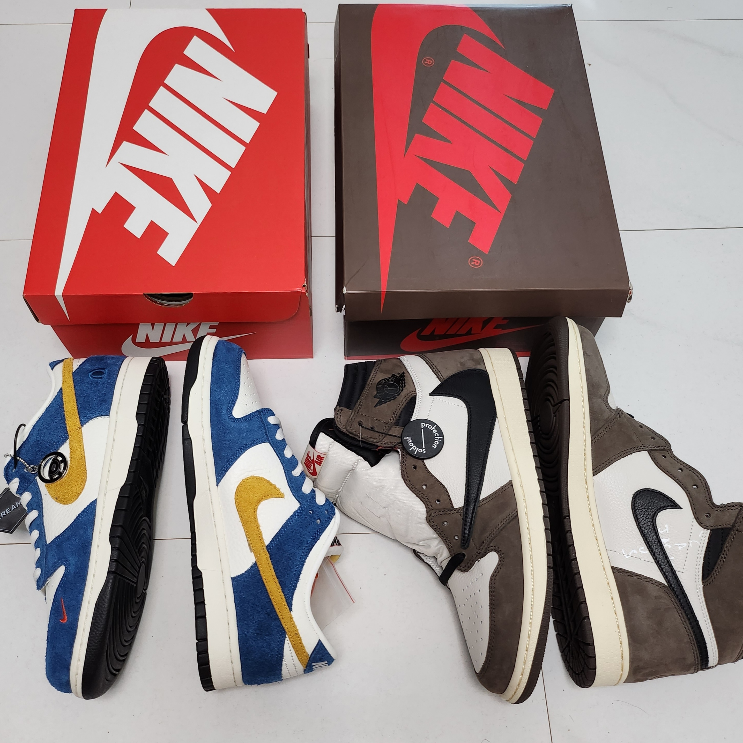 Jordan 1 x Travis Scott Retro High OG SP Mocha, Nike x Kasina Dunk Low 80's Bus 착용 스타일