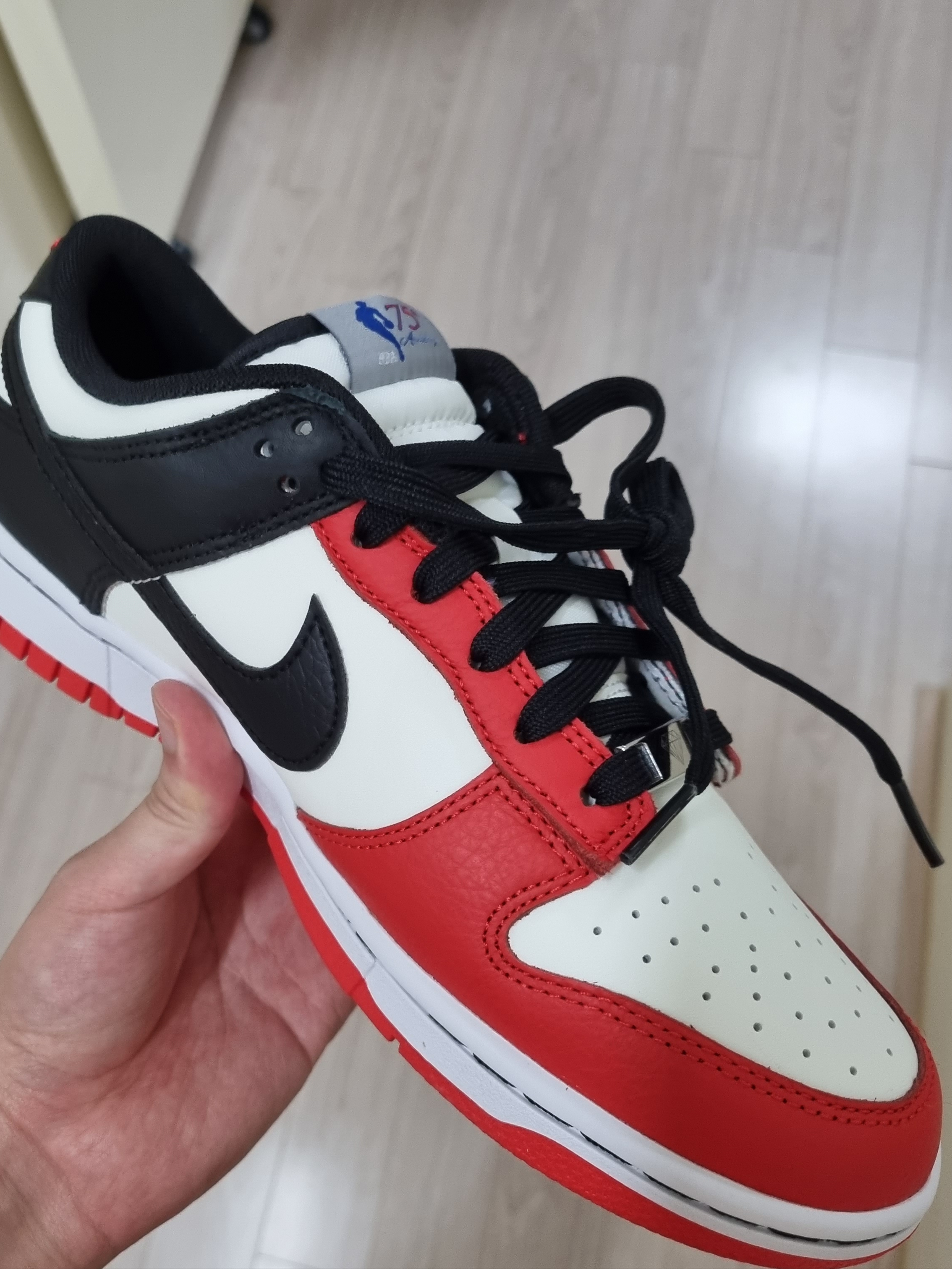 Nike x NBA Dunk Low Retro EMB Black and Chile Red 착용 스타일
