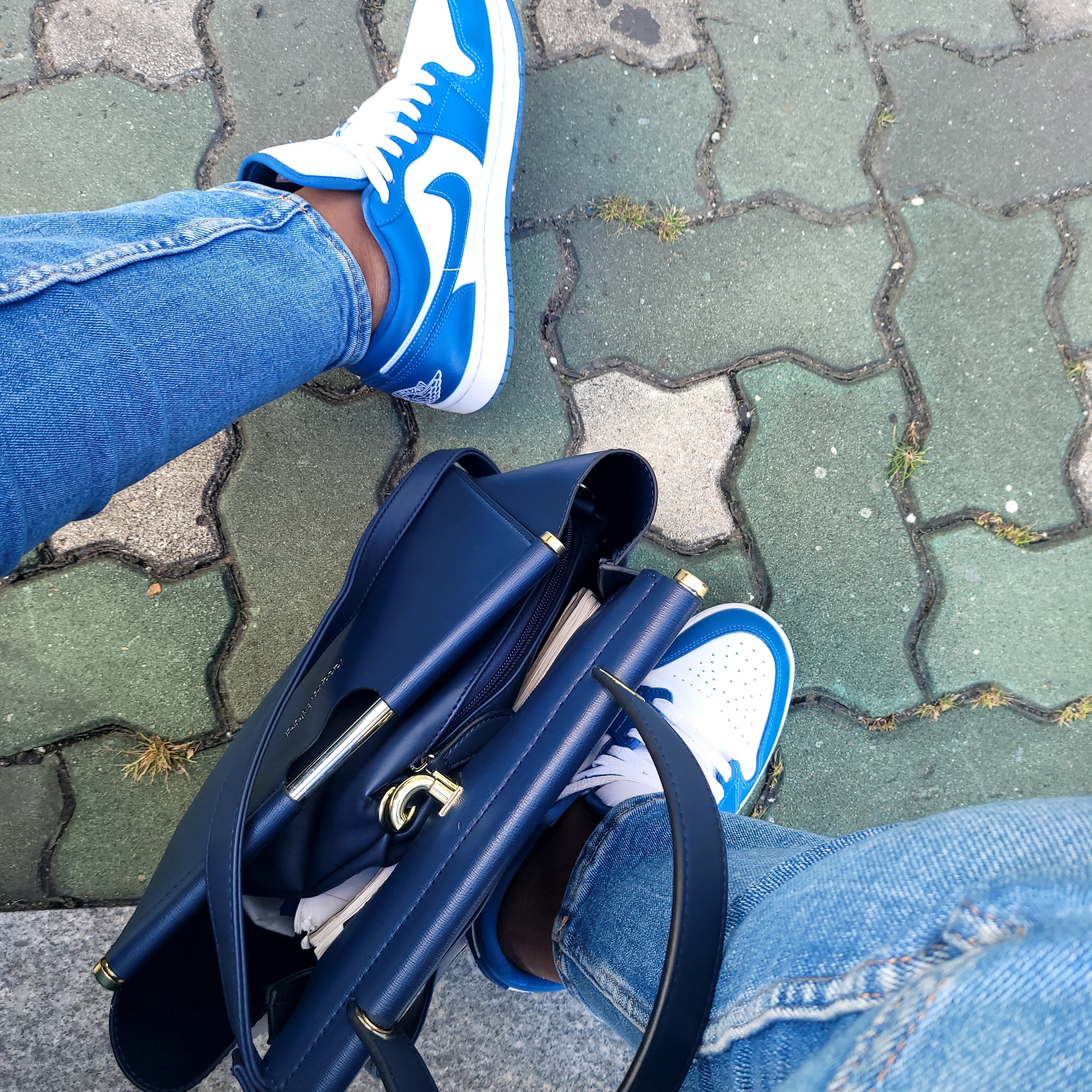 (W) Jordan 1 Low White Dark Marina Blue 착용 스타일