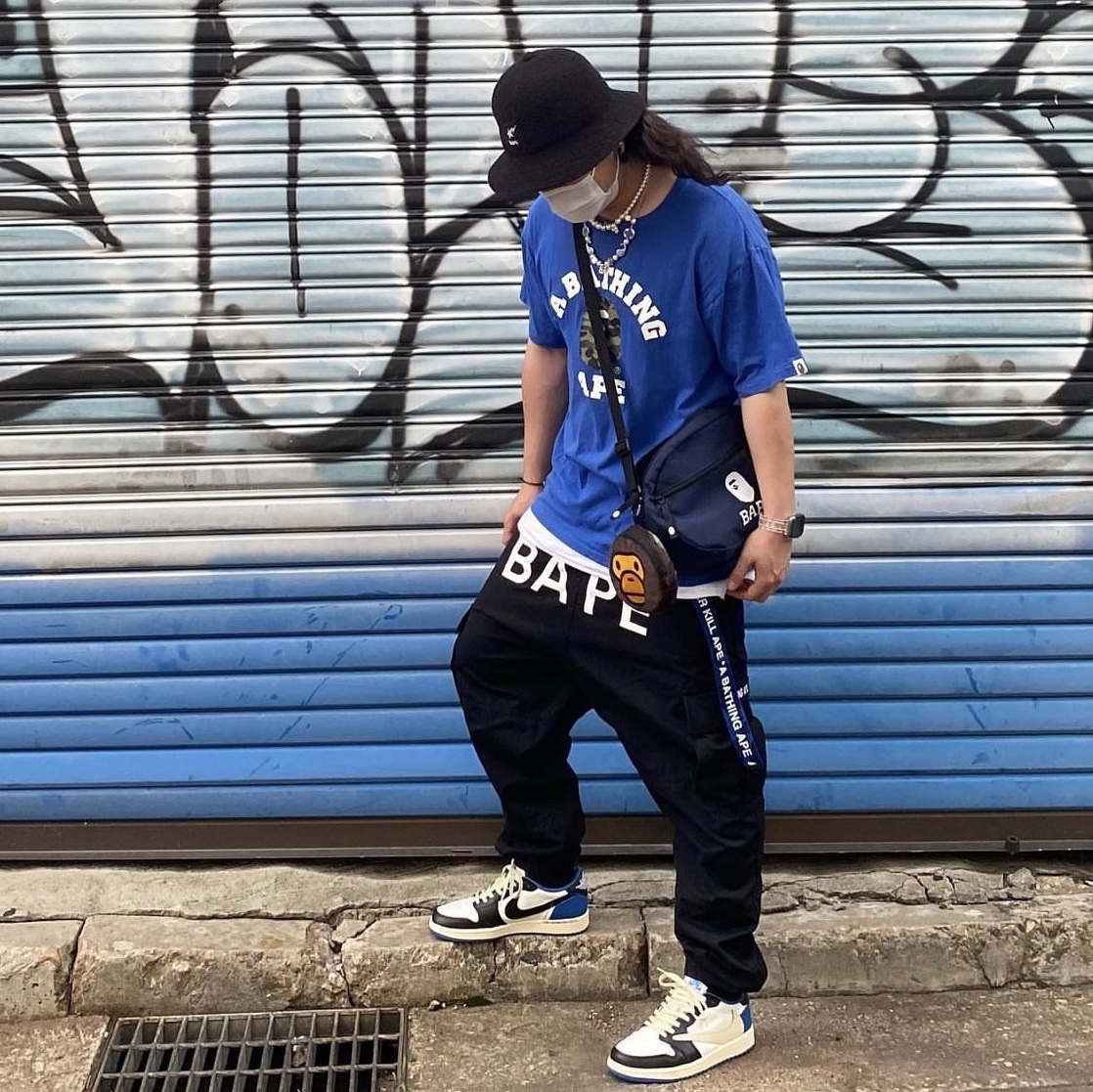 Jordan 1 x Travis Scott x Fragment Retro Low OG SP Military Blue 착용 스타일