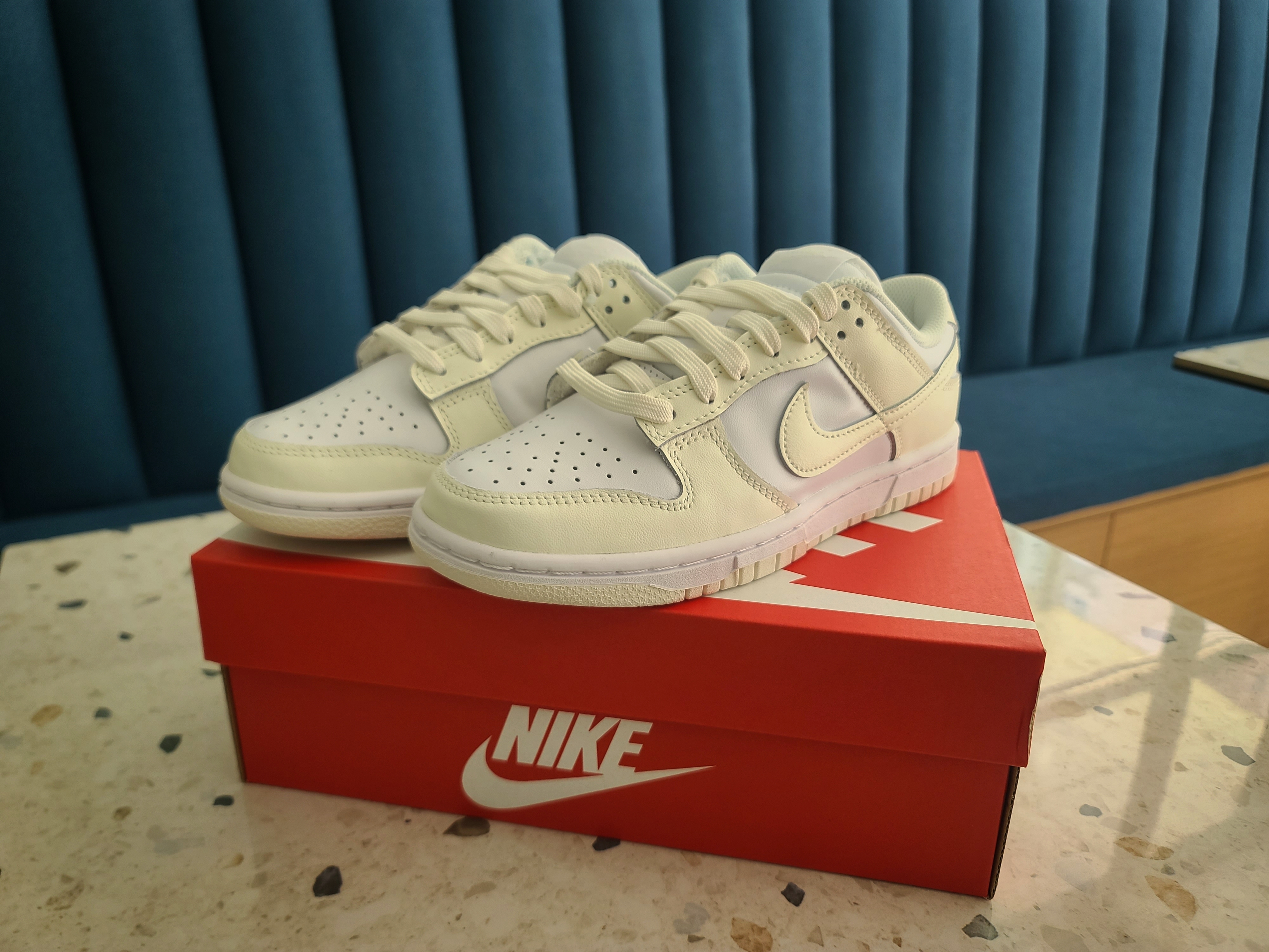 (W) Nike Dunk Low White and Sail, (W) Nike Dunk Low Next Nature Sail 착용 스타일 - 2