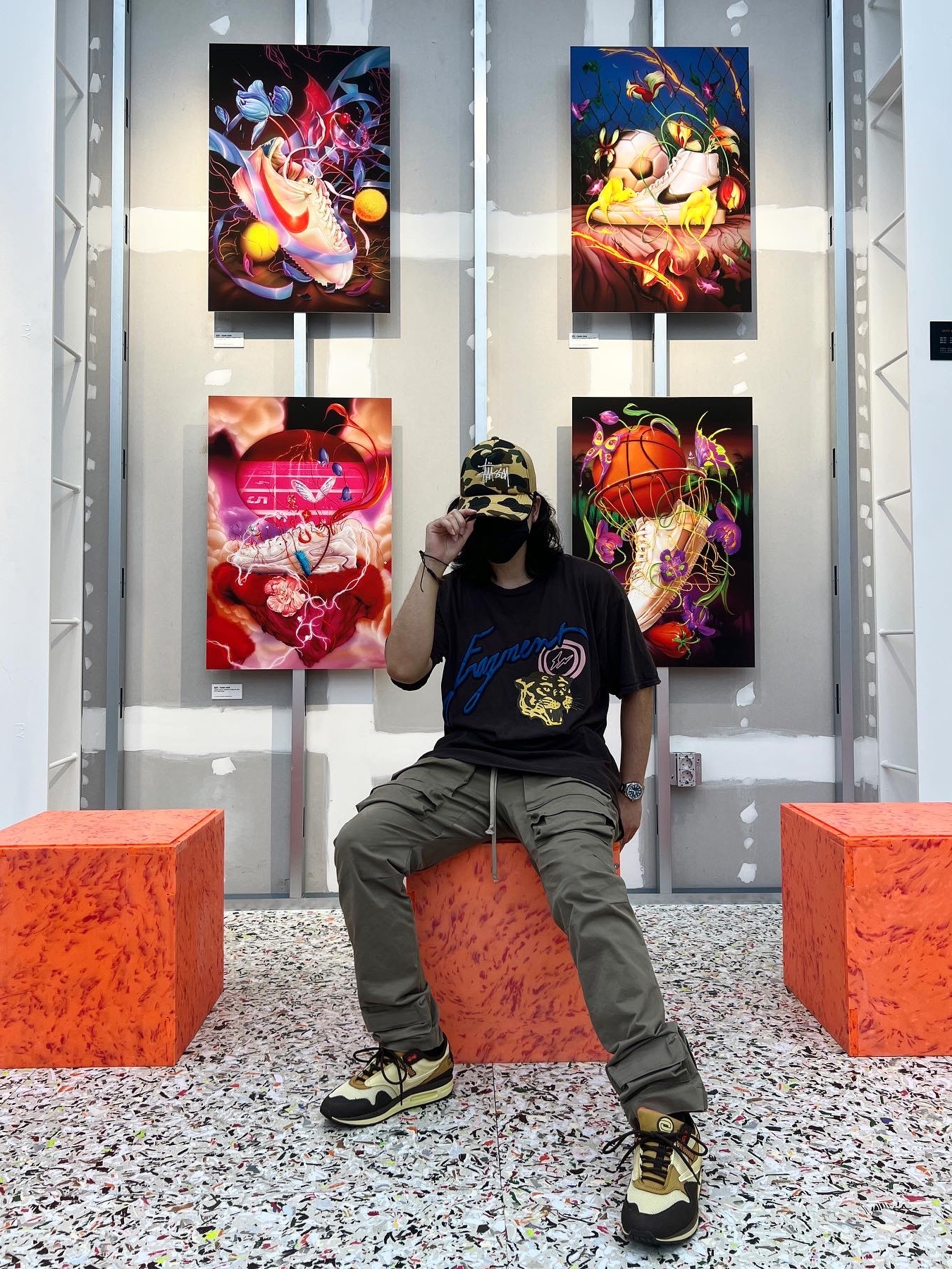 Stussy x BAPE Trucker Cap Yellow, Nike x Travis Scott Air Max 1 Cact.us Brown 착용 스타일 - 3