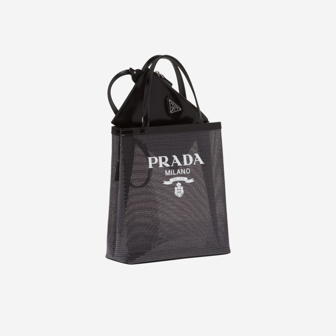 Prada Small Sequined Mesh Tote Bag Black 상세 이미지 4