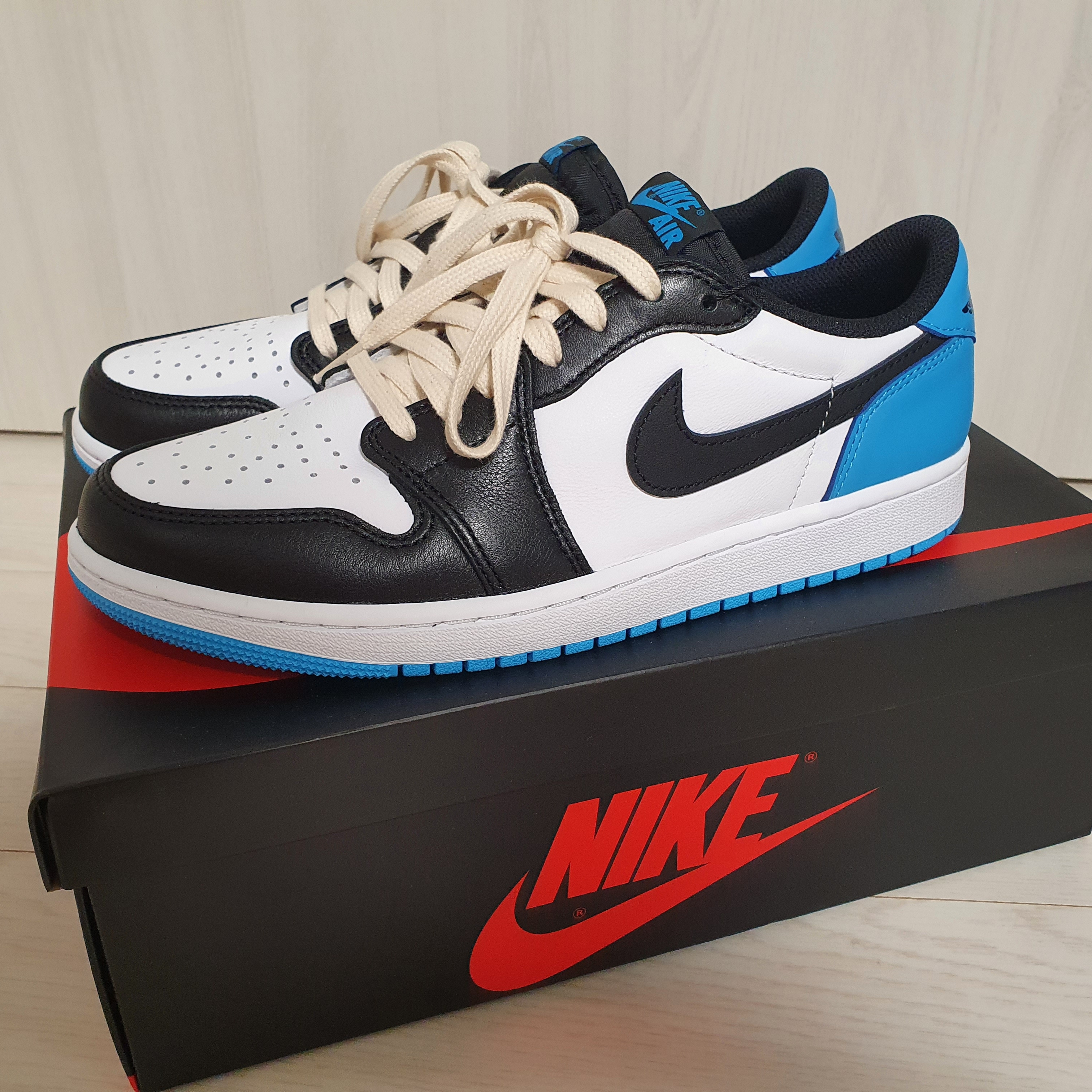 Jordan 1 Retro Low OG Black and Dark Powder Blue 착용 스타일