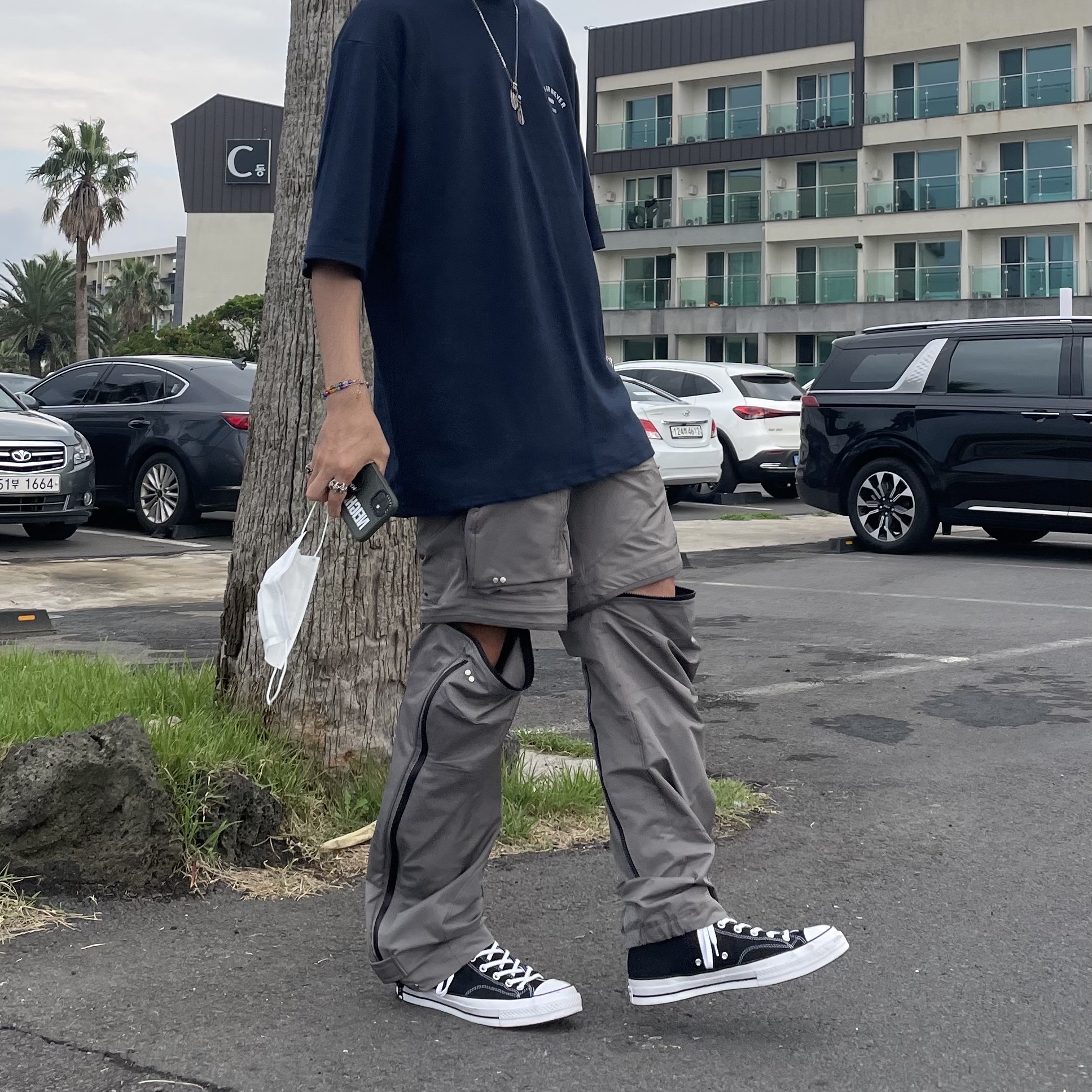 Converse x Stussy Chuck 70 High Black 착용 스타일