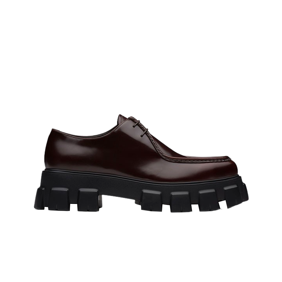 프라다 모놀리스 브러쉬드 레더 레이스업 슈즈 다크 브라운(Prada Monolith Brushed Leather Lace-Up Shoes Dark Brown) - 1