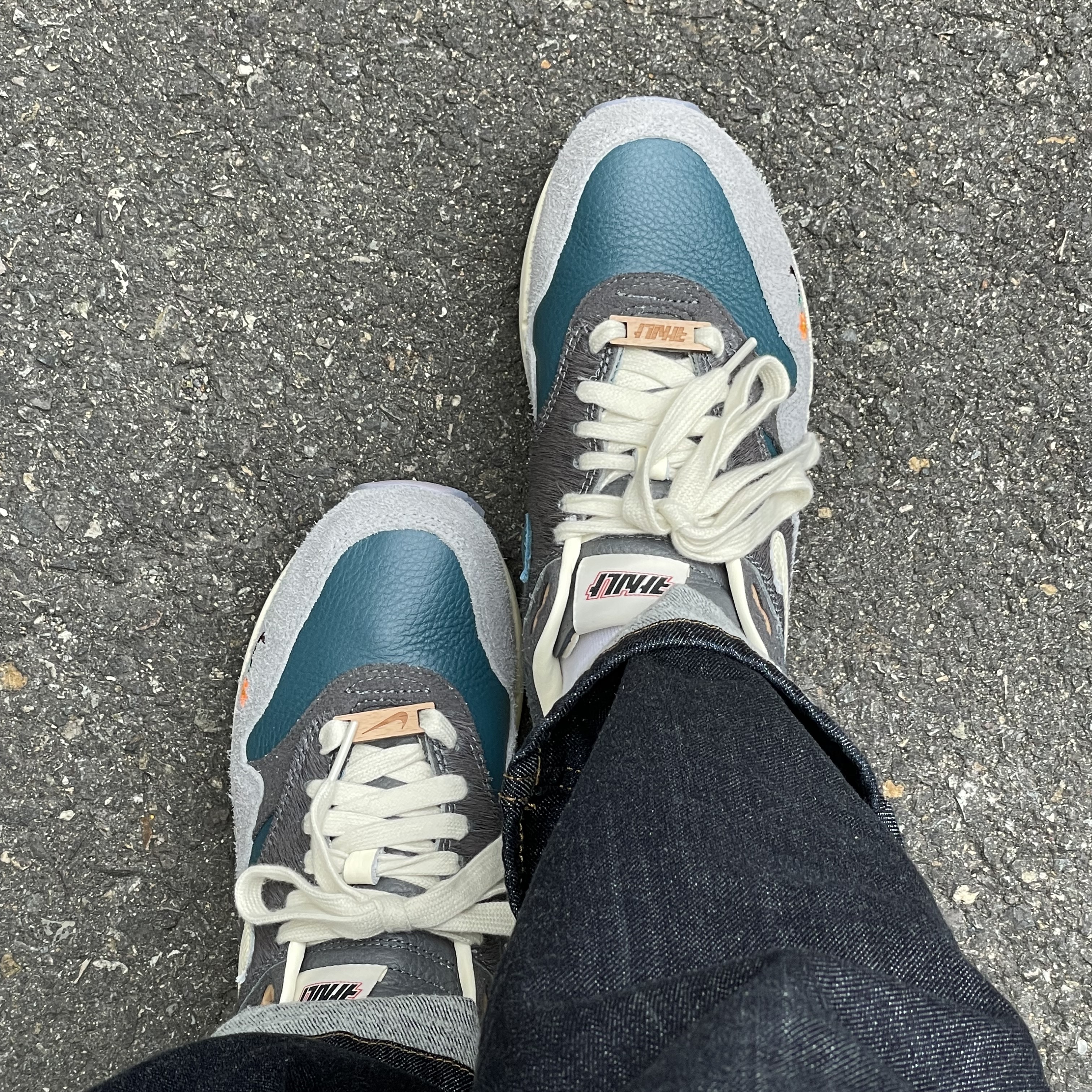 Nike x Kasina Air Max 1 SP Won-Ang Particle Grey, Nike x Kasina Air Max 1 SP Won-Ang Orange 착용 스타일 - 1