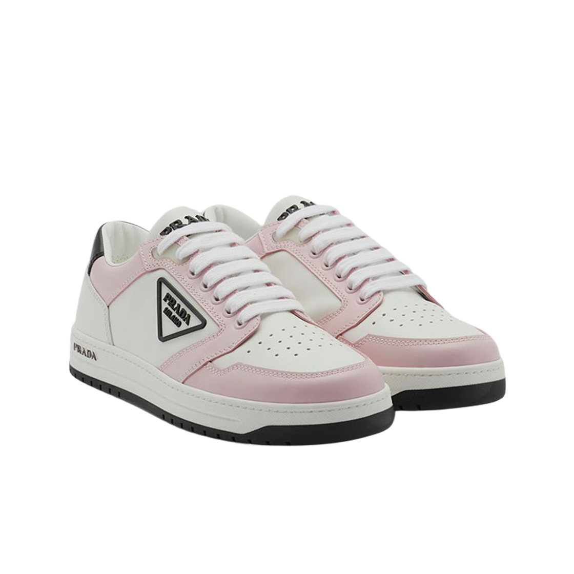 (W) 프라다 디스트릭트 퍼포레이티드 레더 스니커즈 화이트 앨러배스터 핑크((W) Prada District Perforated Leather Sneakers White Alabaster Pink) - 2