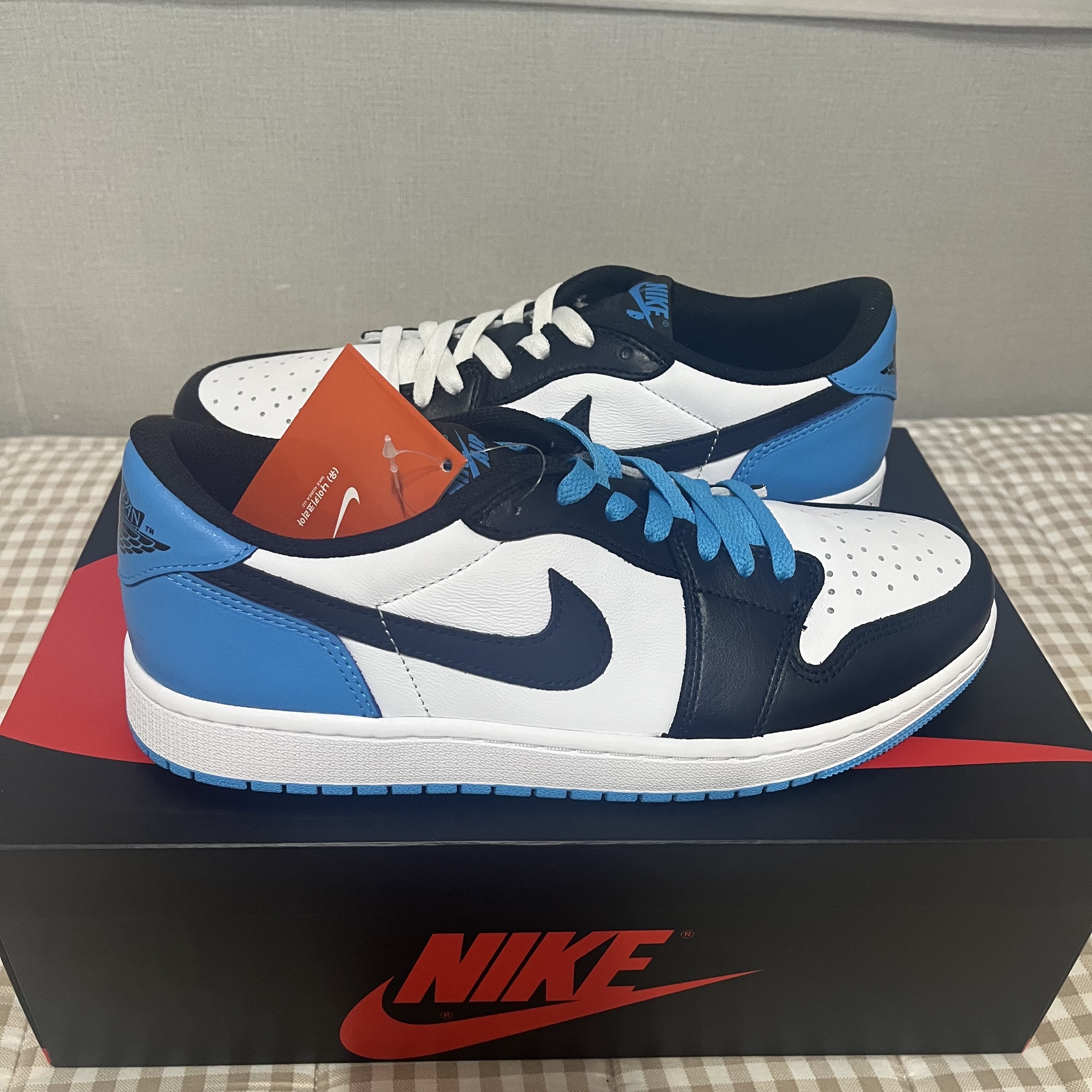 Jordan 1 Retro Low OG Black and Dark Powder Blue 착용 스타일 - 3