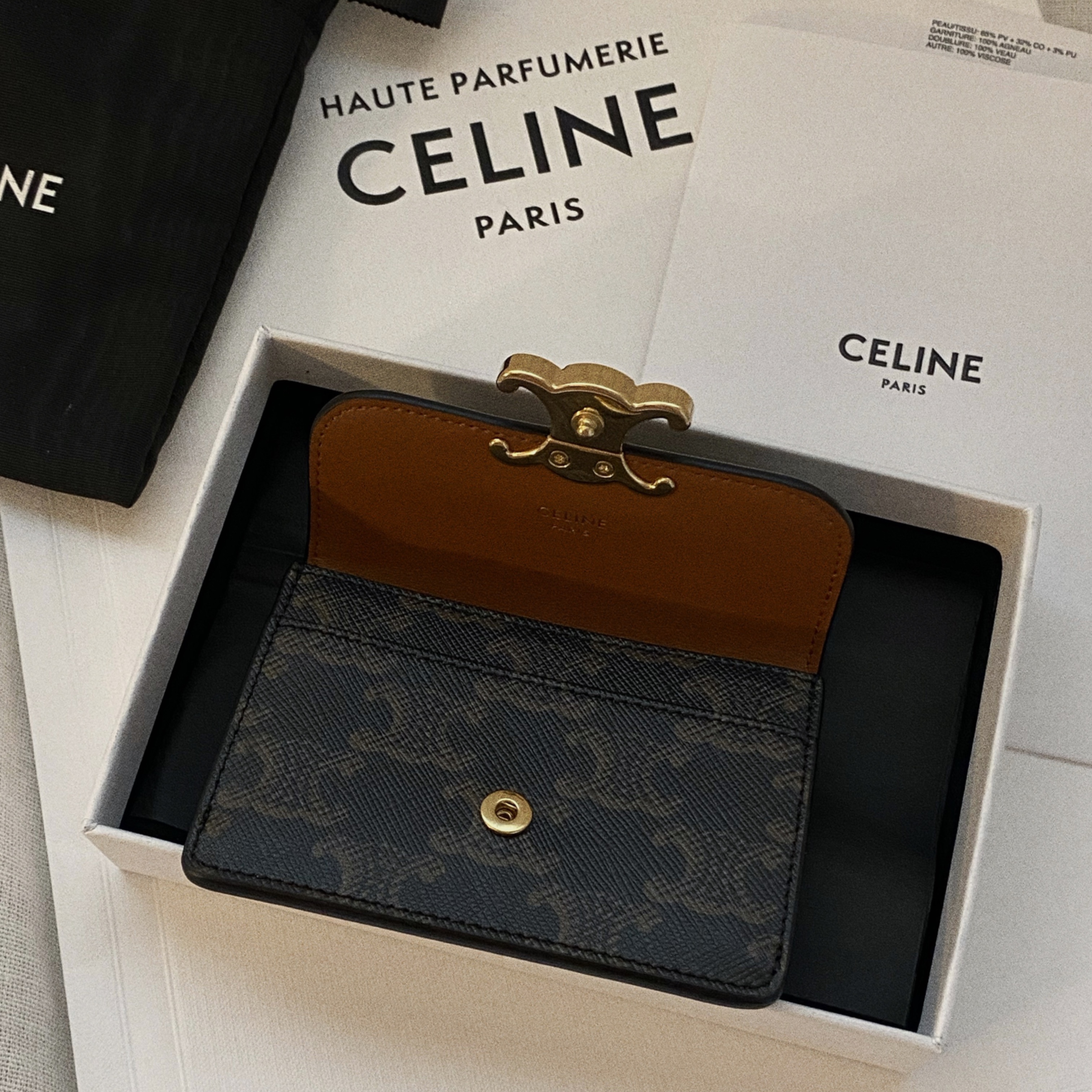 Celine Card Holder with Flap in Triomphe Canvas Tan 착용 스타일 - 3
