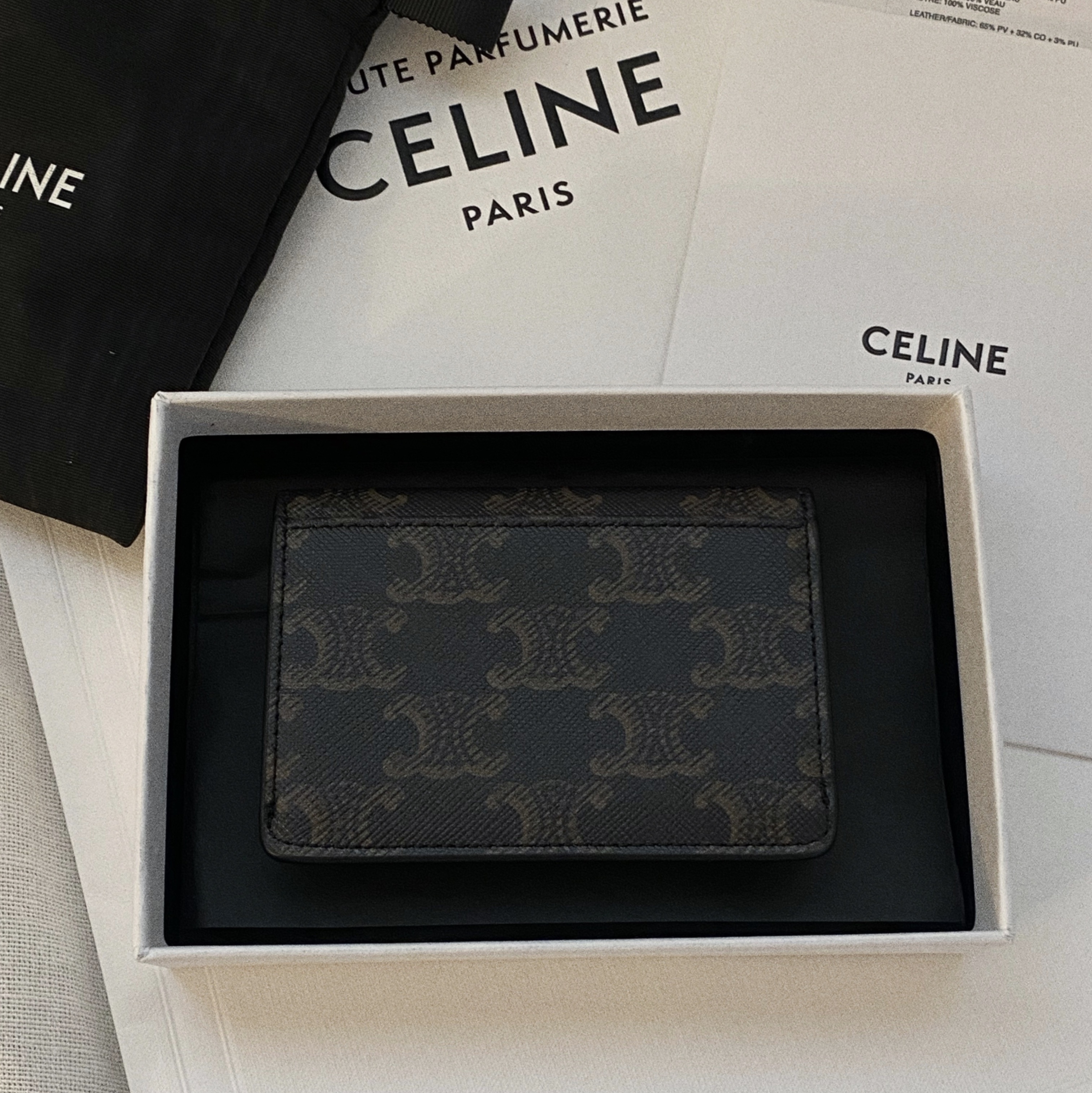 Celine Card Holder with Flap in Triomphe Canvas Tan 착용 스타일 - 4