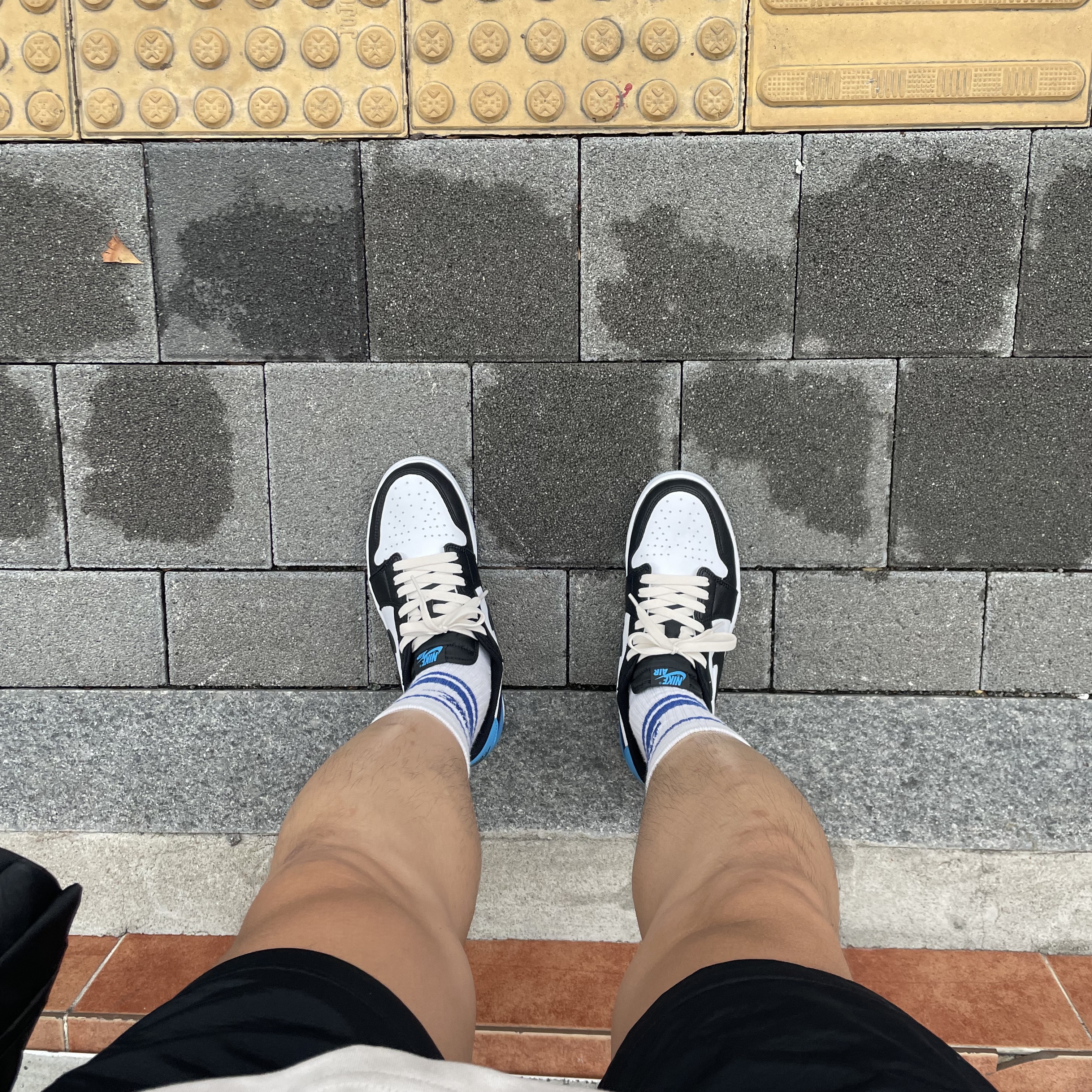 Jordan 1 Retro Low OG Black and Dark Powder Blue 착용 스타일 - 2