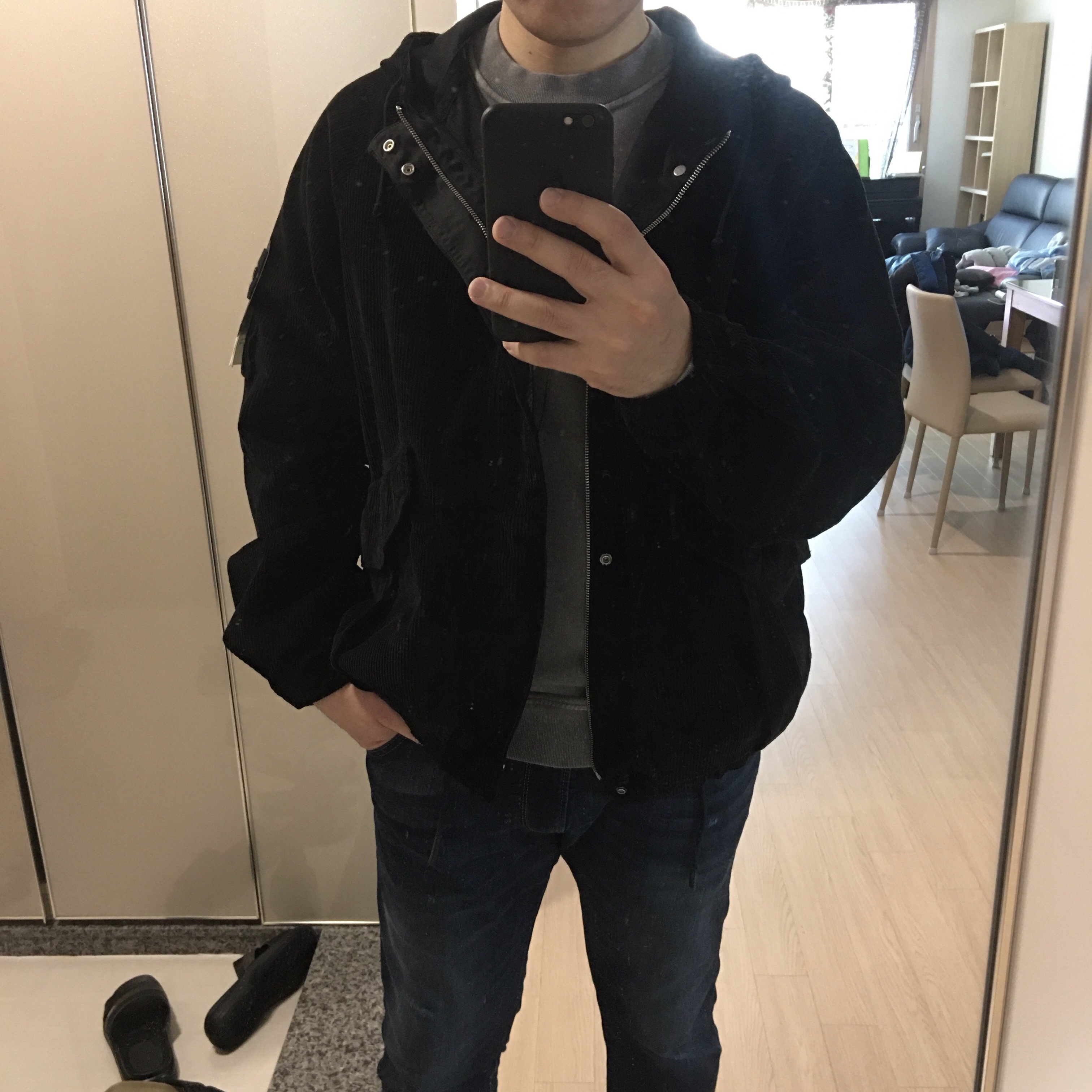 Supreme x Stone Island Corduroy Jacket Black - 20FW 착용 스타일 - 1