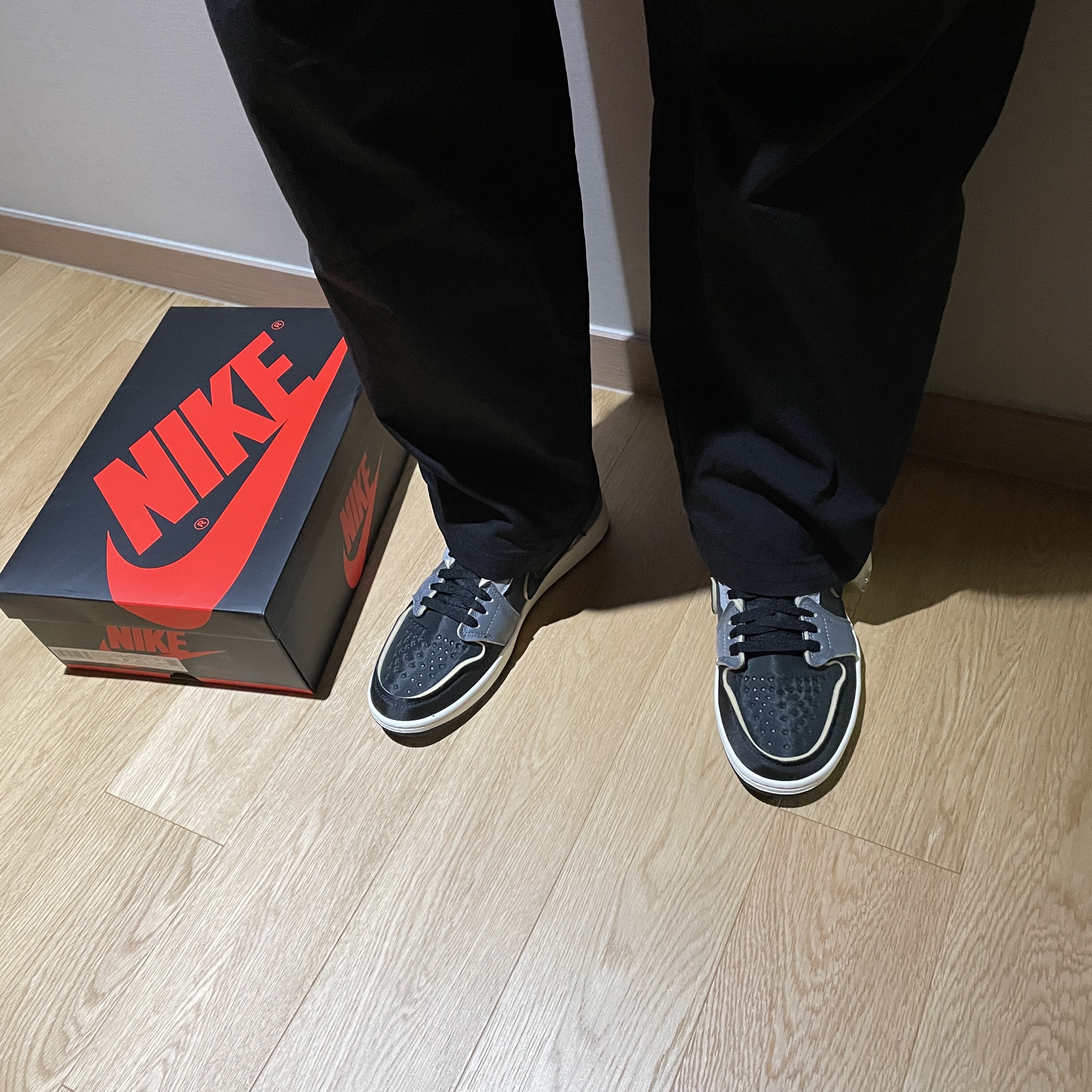 Jordan 1 Retro Low OG EX Black and Smoke Grey 착용 스타일 - 1