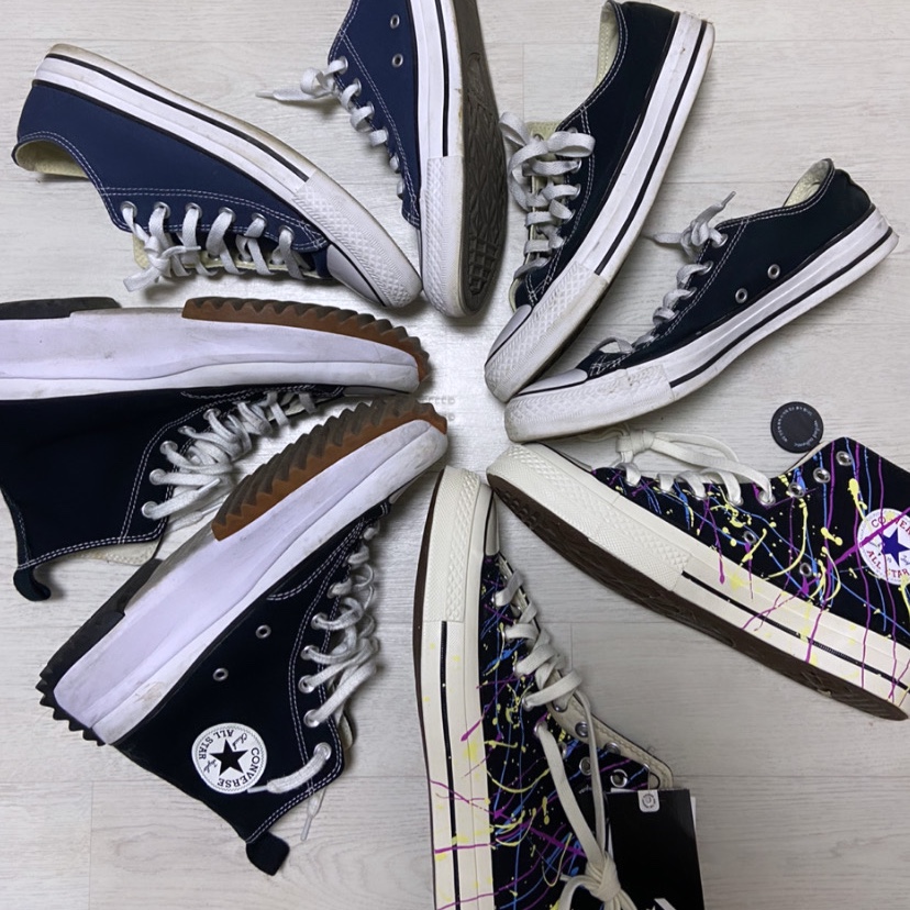 Converse Run Star Hike Hi Black White Gum, Converse Chuck 70 High Paint Splatter Black 착용 스타일