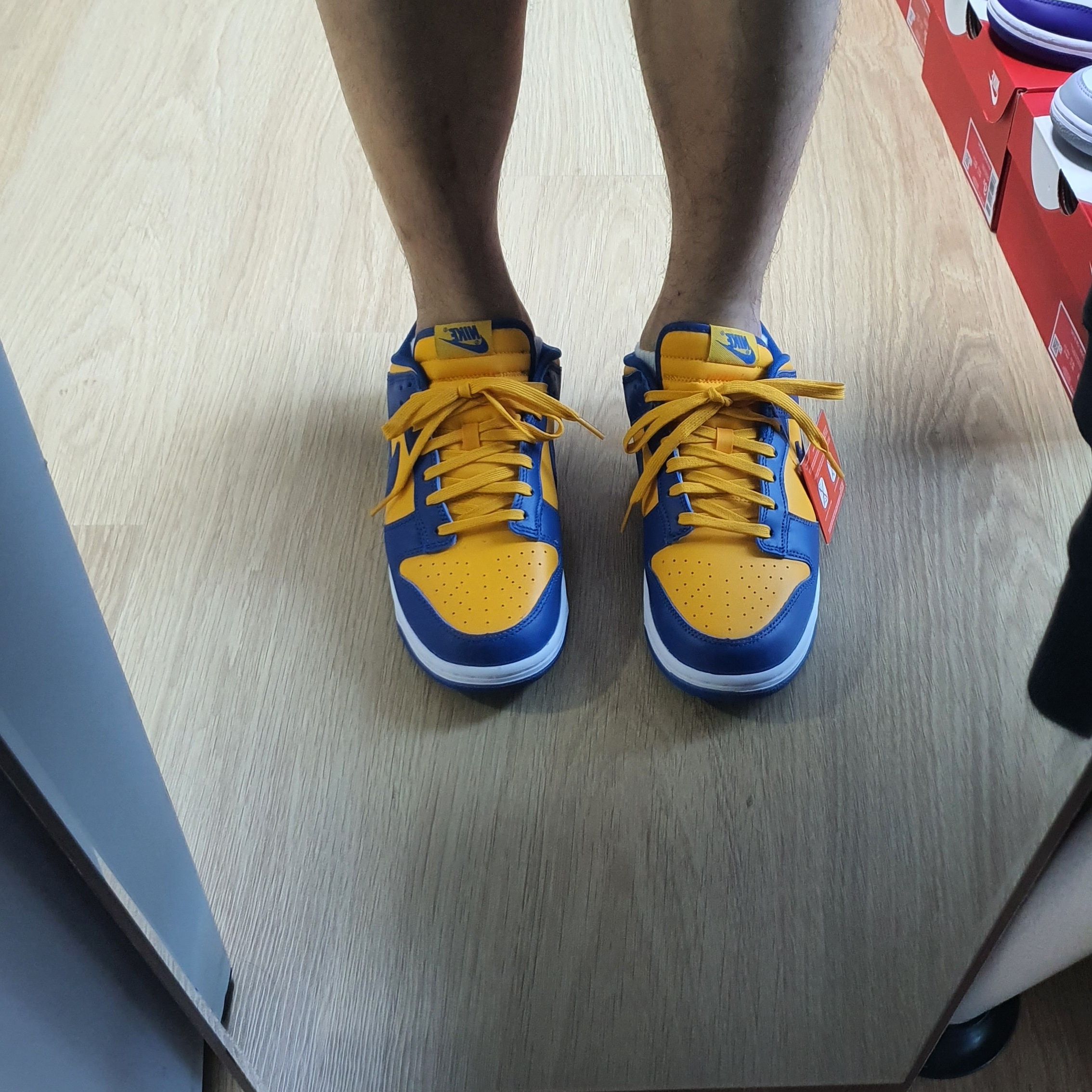 Nike Dunk Low Retro Blue Jay and University Gold 착용 스타일 - 3