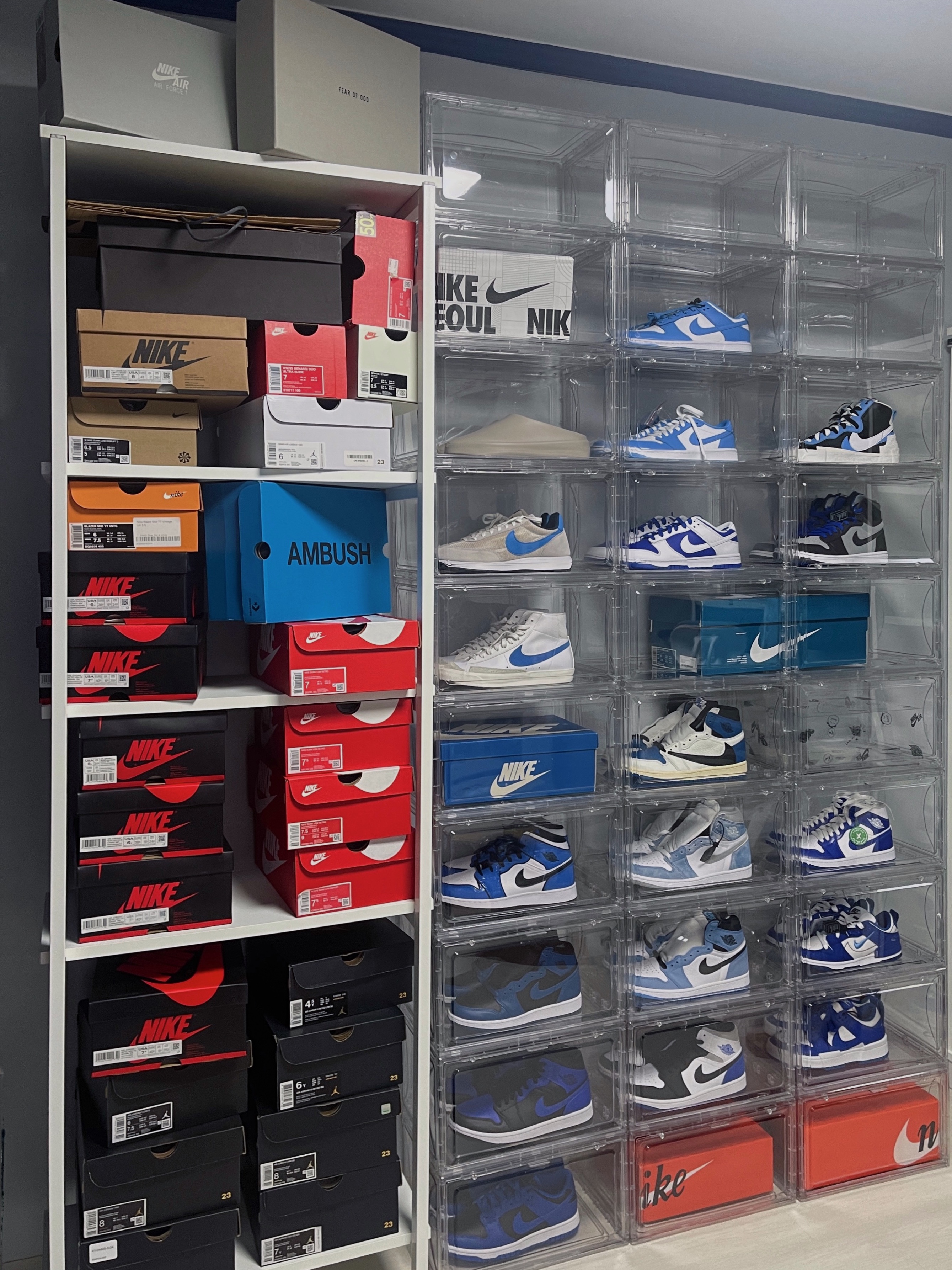 (W) Nike Dunk Low Disrupt Game Royal, (GS) Jordan 1 Mid Hyper Royal 착용 스타일