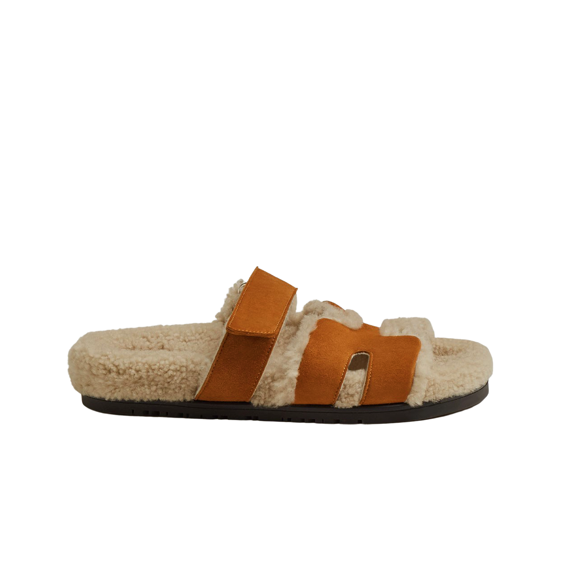 H222195ZA3 (W) Hermes Chypre Sandal Suede Goatskin Woolskin & Naturel Ecru