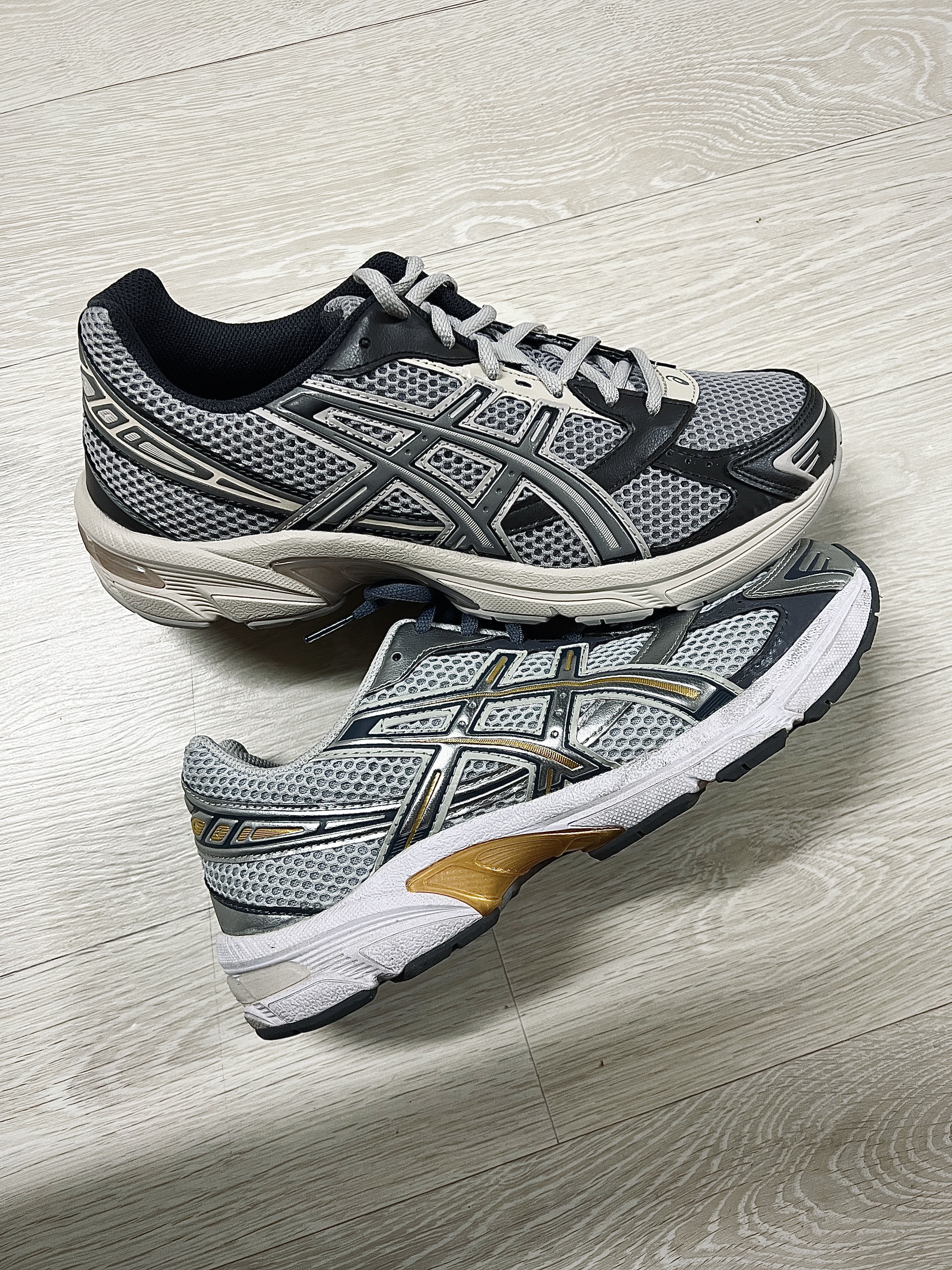 Asics Gel-1130 Oyster Grey Clay Grey, Asics Gel-1130 Polar Shade Pure Silver 착용 스타일
