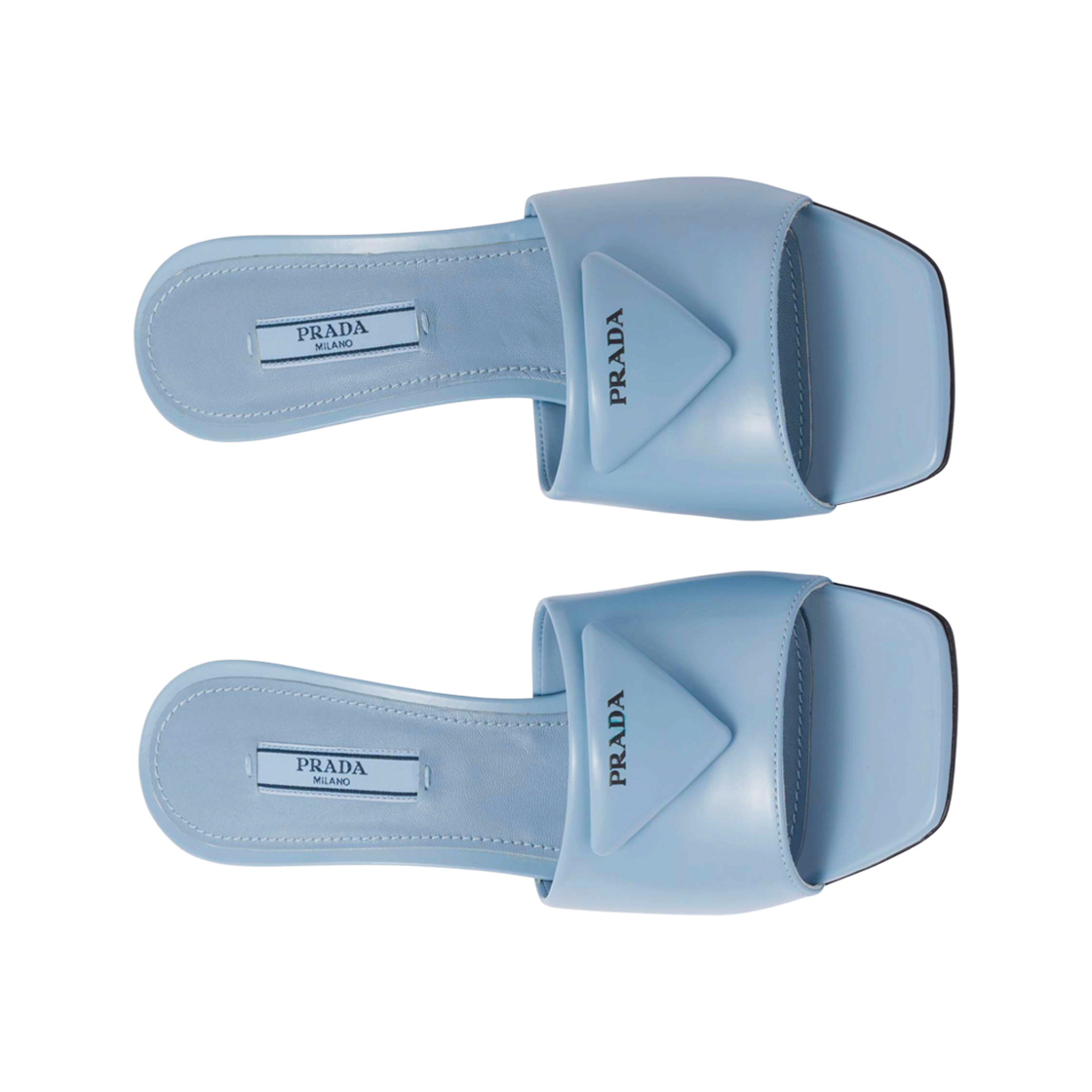 (W) 프라다 브러쉬드 레더 힐드 슬라이드 셀레스트((W) Prada Brushed Leather Heeled Slide Celeste) - 2