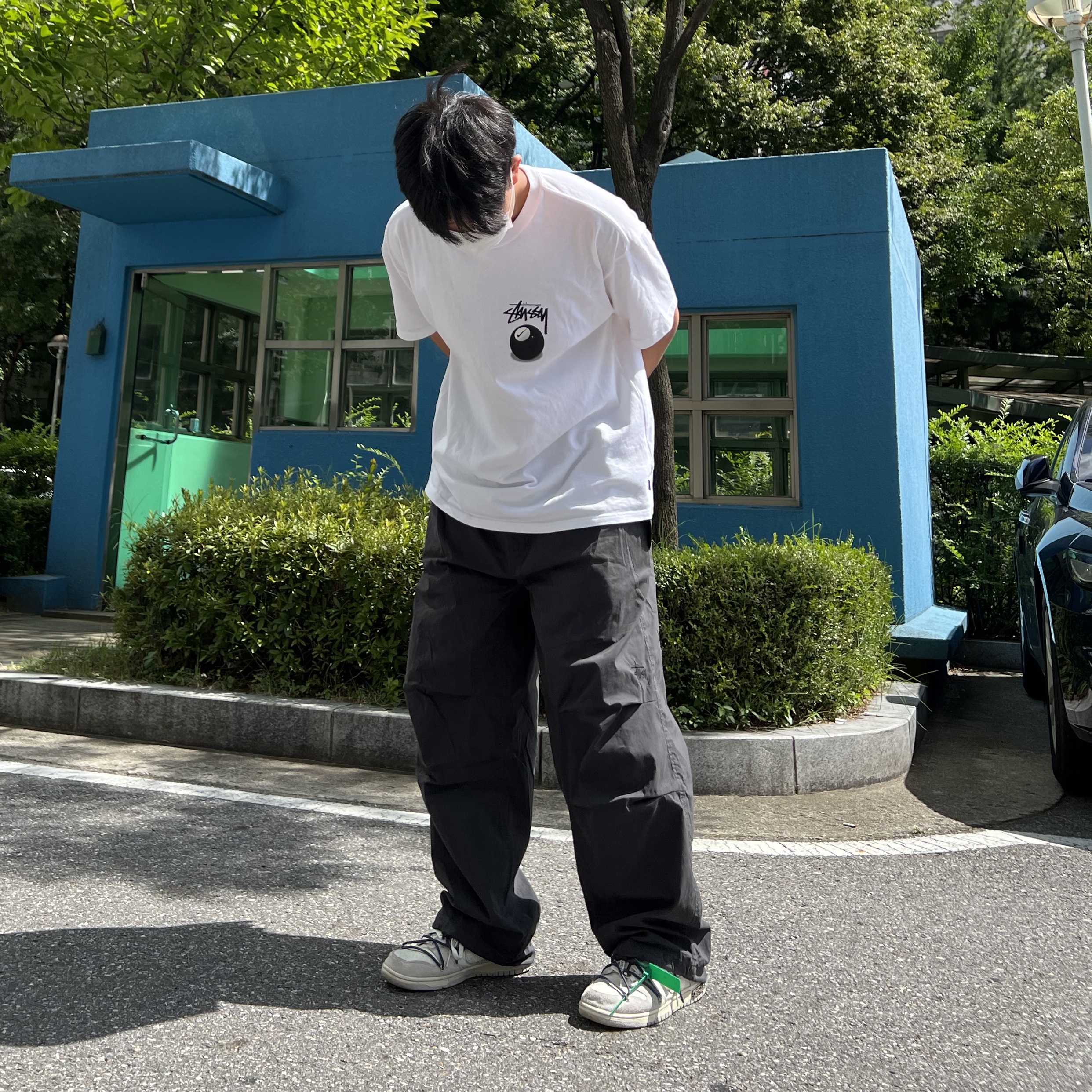 Stussy Nyco Over Trousers Washed Black, Nike x Off-White Dunk Low The 50 - Lot 20 착용 스타일