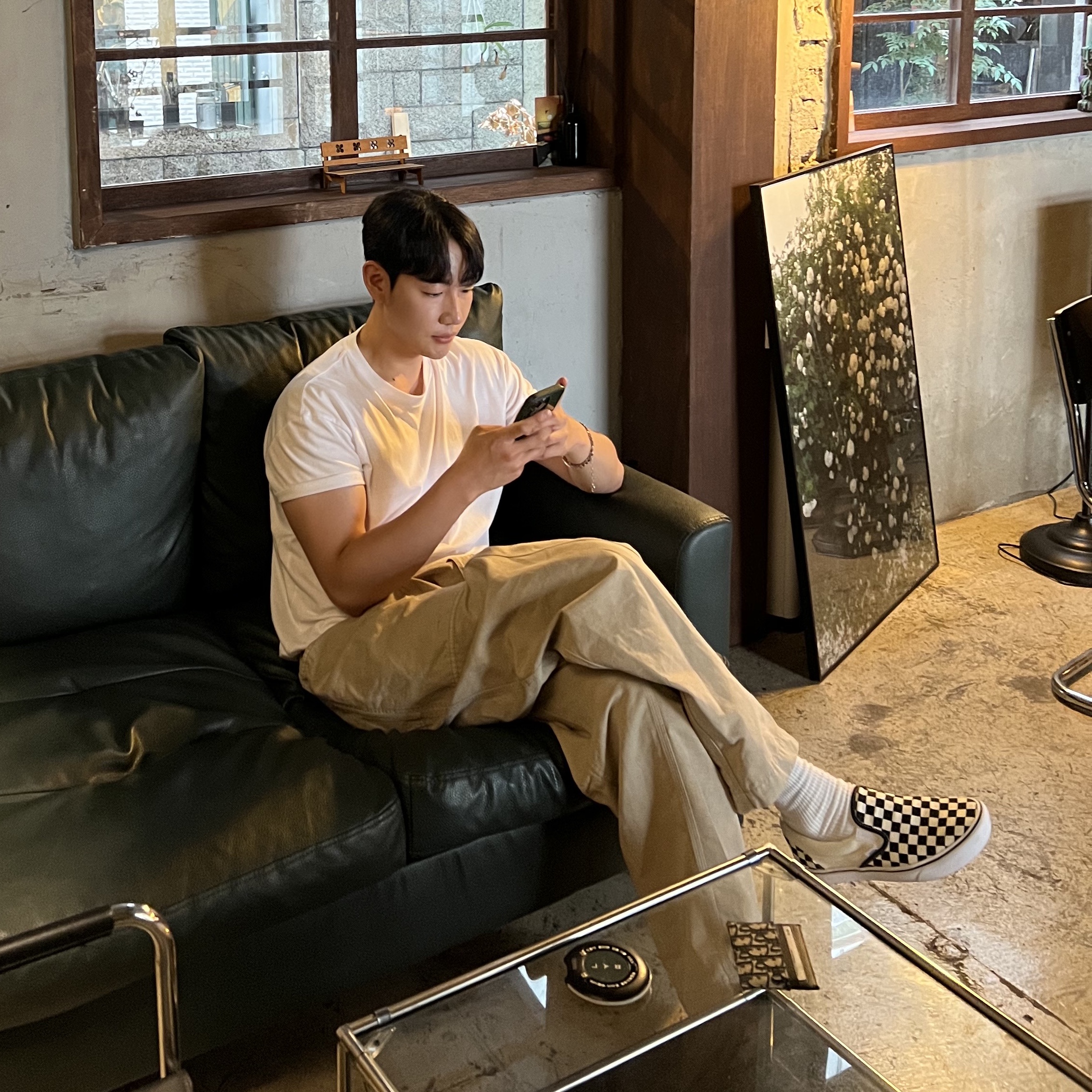 Vans Slip-On Checkerboard 착용 스타일 - 1