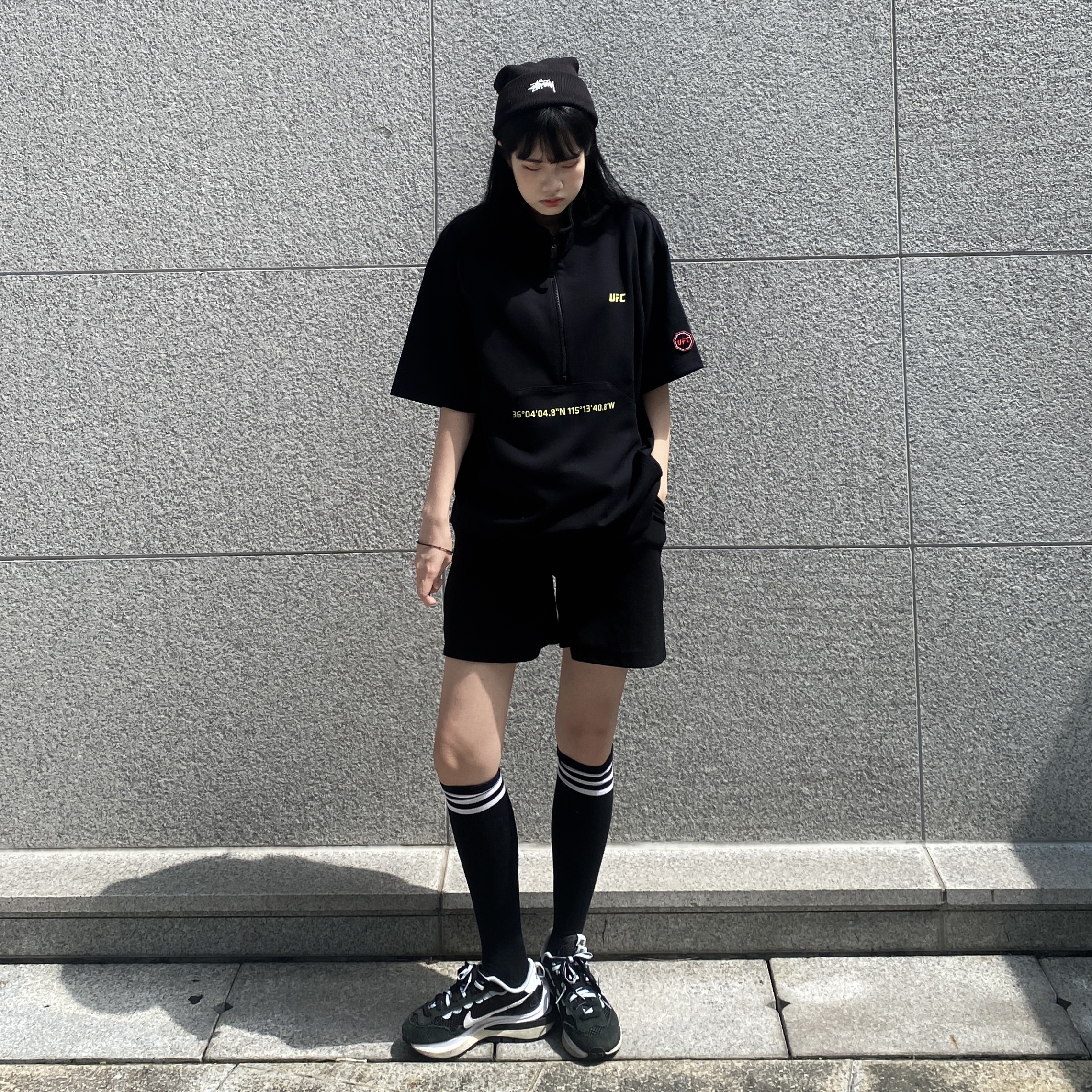Nike x Stussy Cuff Beanie Black, Nike x Sacai VaporWaffle Black White 착용 스타일 - 4