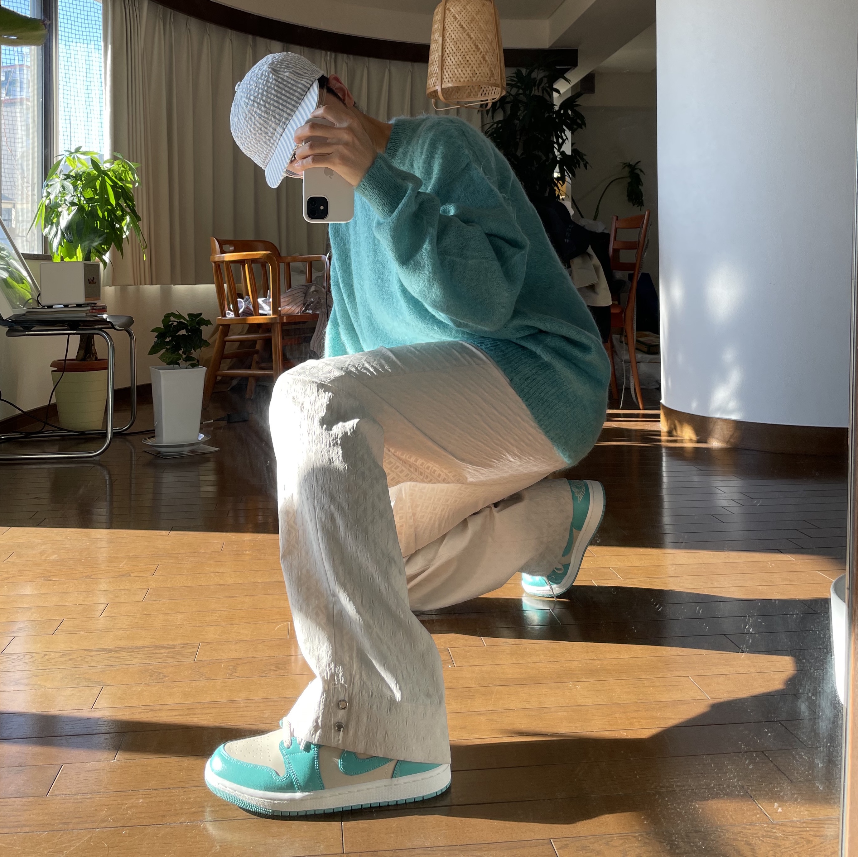 (W) Jordan 1 Low Sanddrift Washed Teal 착용 스타일 - 1