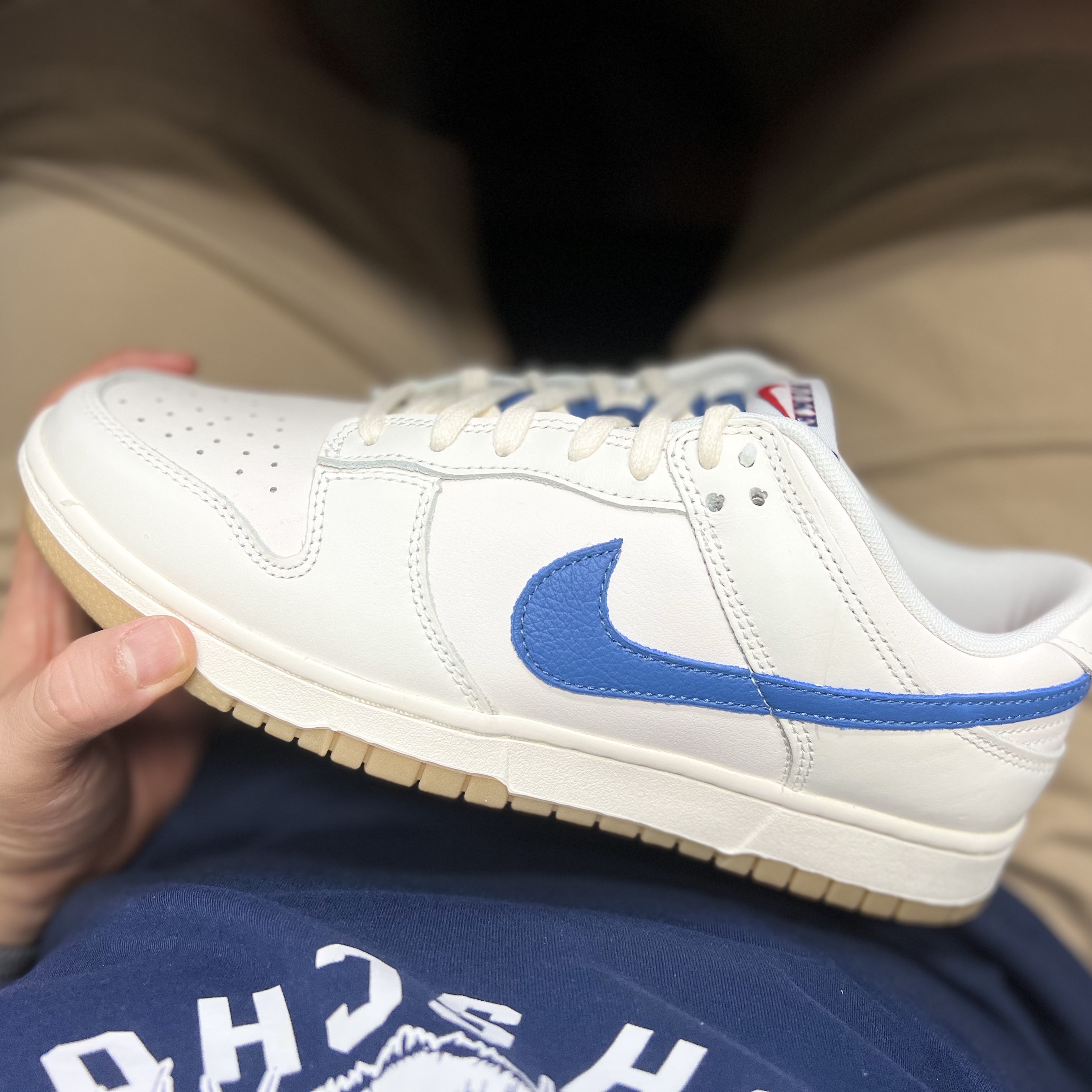 Nike Dunk Low SE Sail Dark Marina Blue 착용 스타일
