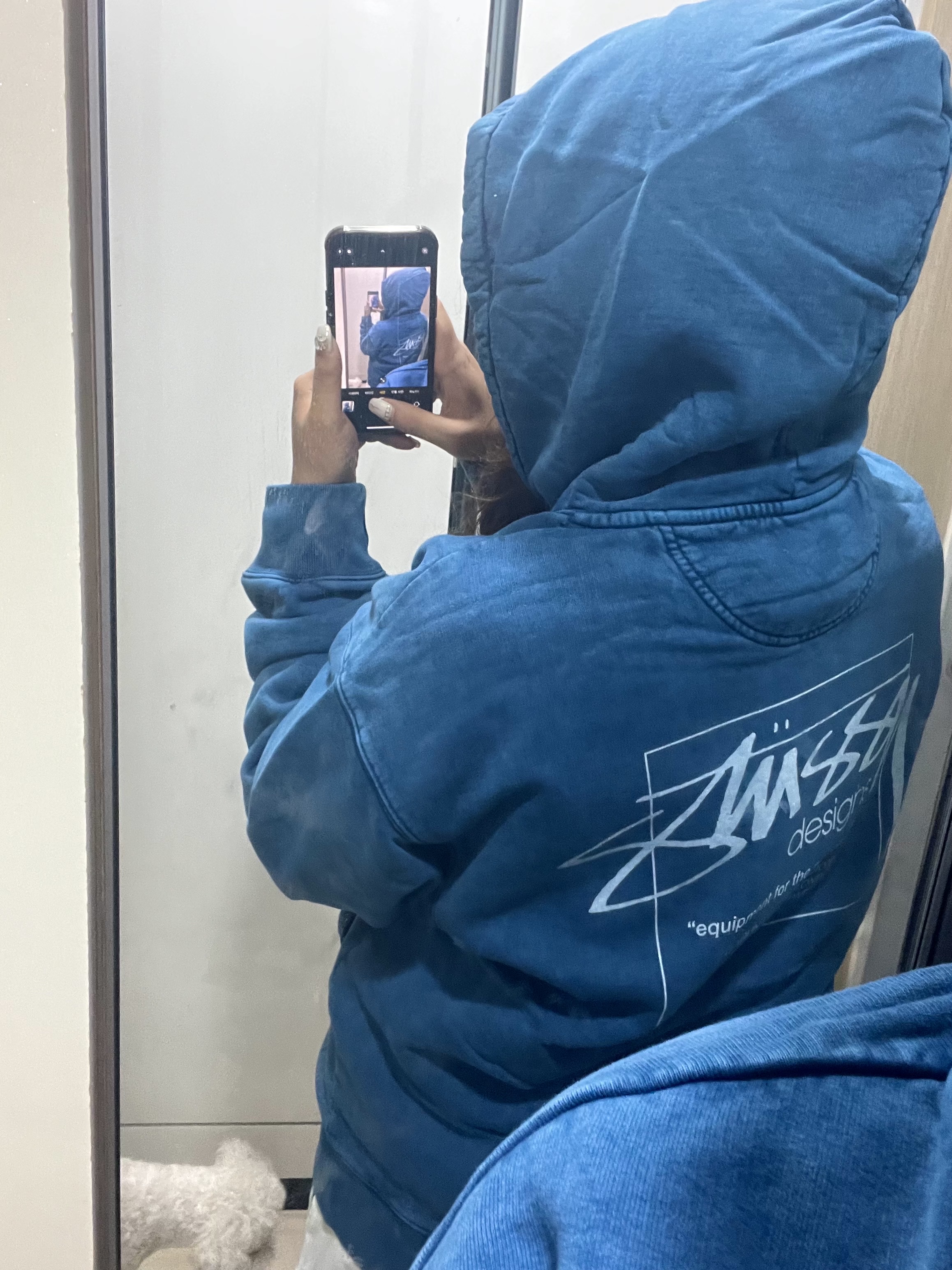 Stussy Dyed Stussy Designs Hoodie Blue 착용 스타일 - 2