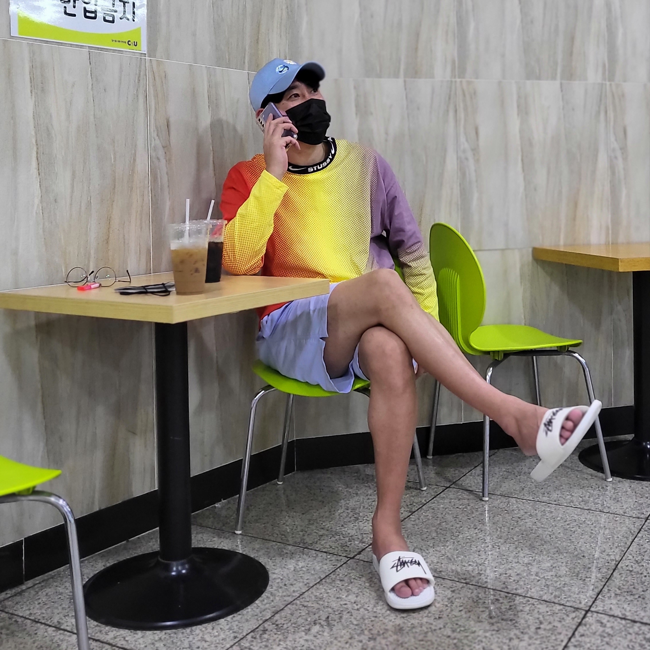 Nike x Stussy NRG FL LS Top Multi Color (DO5308-902), Nike x Stussy Benassi Slide Sail 착용 스타일