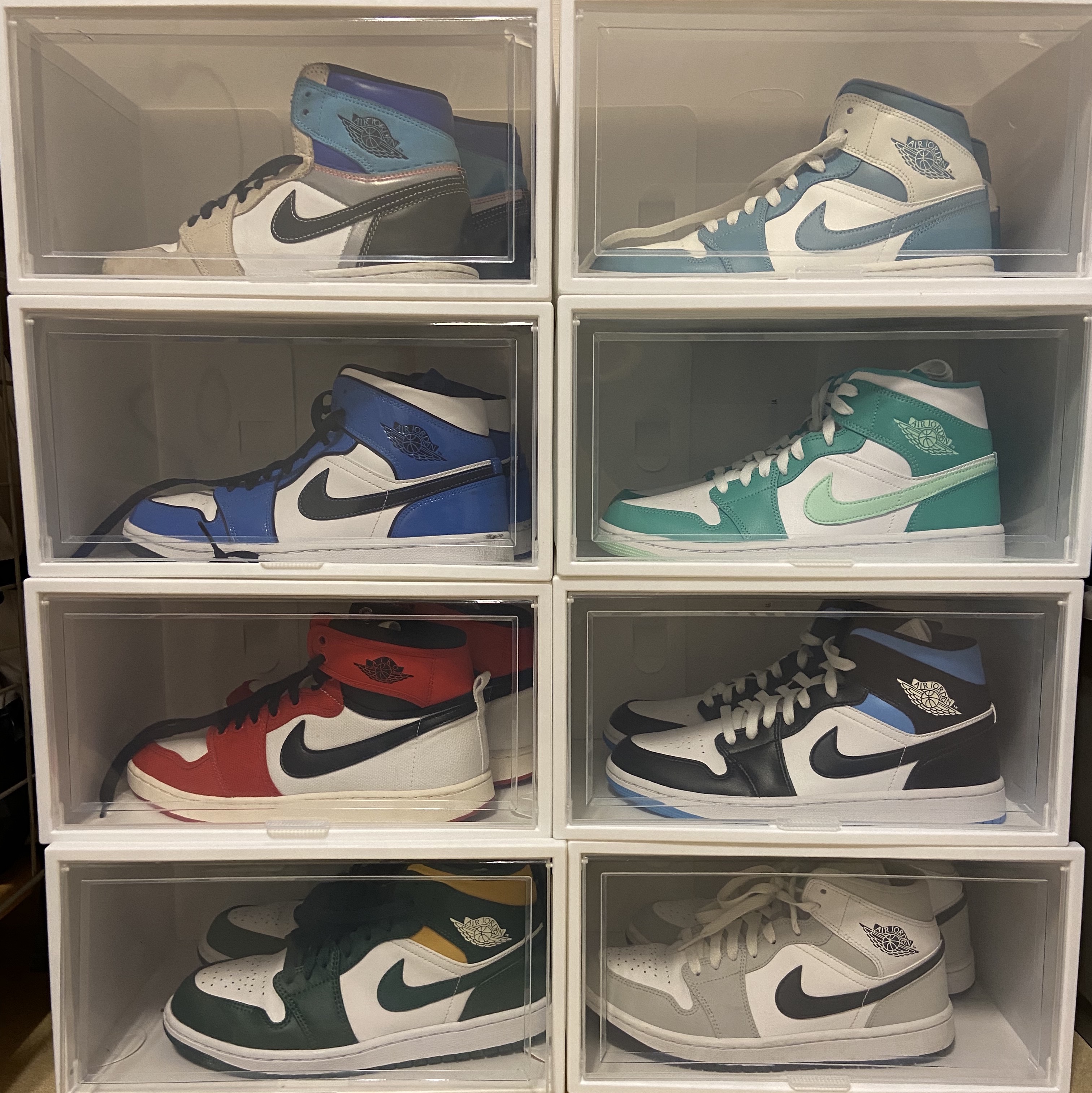 (W) Jordan 1 Mid Grey Fog, (W) Jordan 1 Mid White Black University Blue 착용 스타일