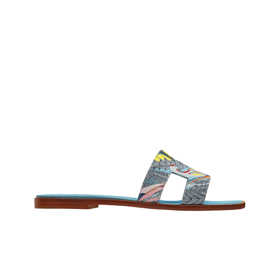 (W) 에르메스 오란 샌들 코튼 캔버스 & 멀티꼴로르 블루((W) Hermes Oran Sandal Cotton Canvas & Multicolore Bleu) - 1
