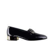 (W) Chanel Loafers Patent Calfskin Metal & Black