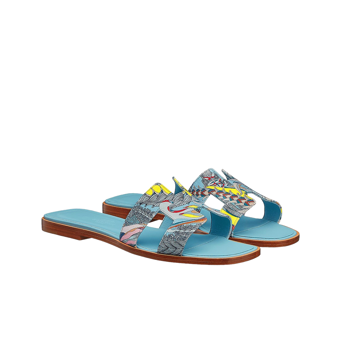 (W) 에르메스 오란 샌들 코튼 캔버스 & 멀티꼴로르 블루((W) Hermes Oran Sandal Cotton Canvas & Multicolore Bleu) - 2