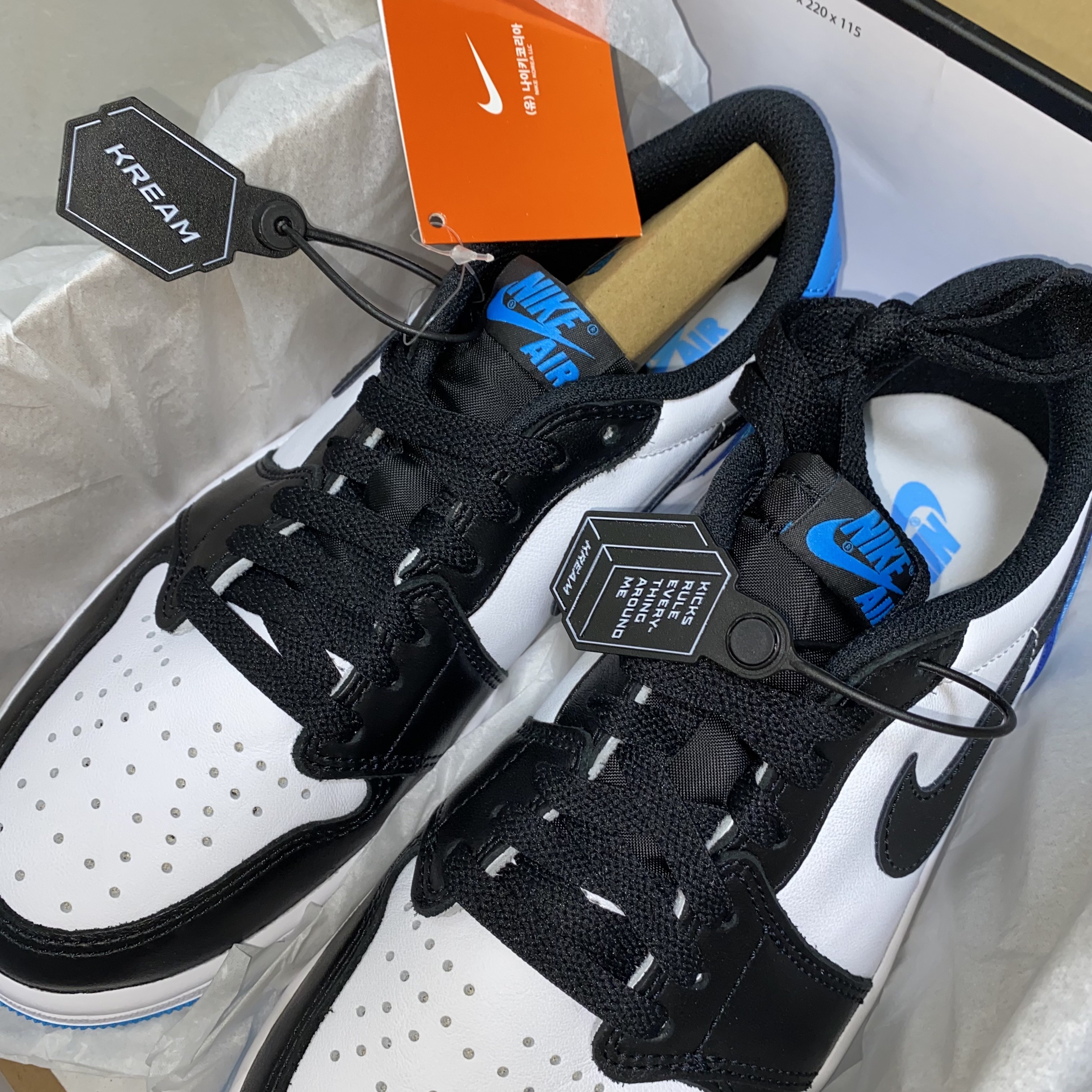 Jordan 1 Retro Low OG Black and Dark Powder Blue 착용 스타일 - 2