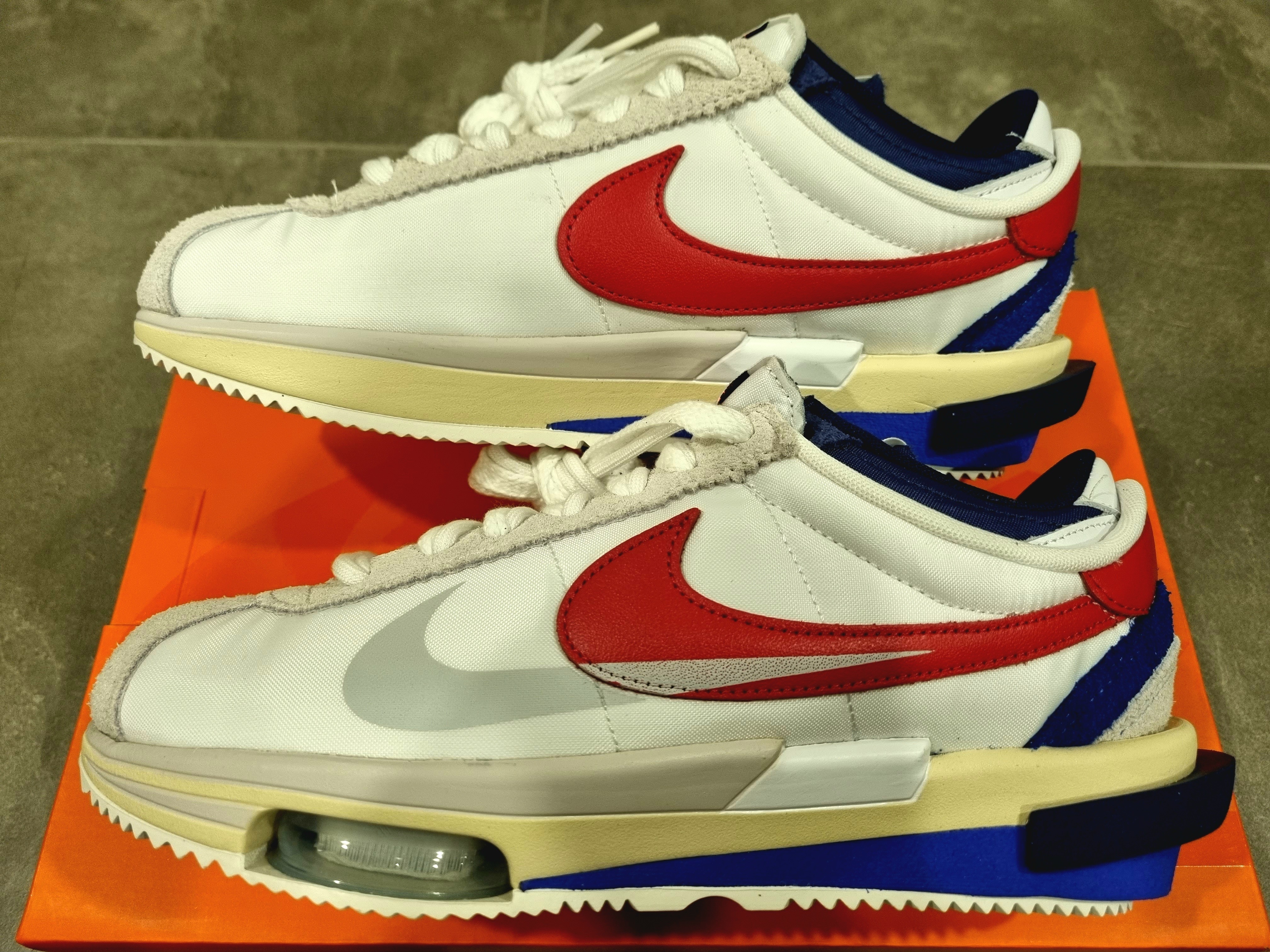 Nike x Sacai Zoom Cortez SP White and University Red 착용 스타일 - 2
